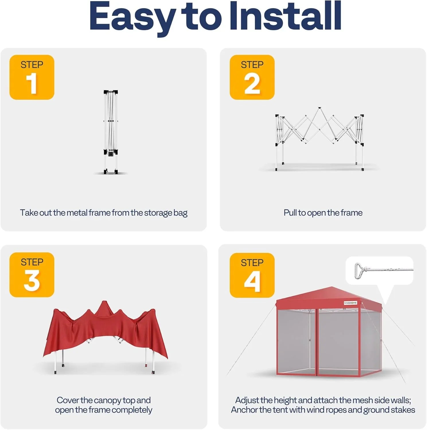10x10ft Easy Pop-Up Canopy Outdoor Screen Tent with Mosquito Netting 2 Zipper Doors Roller Bag