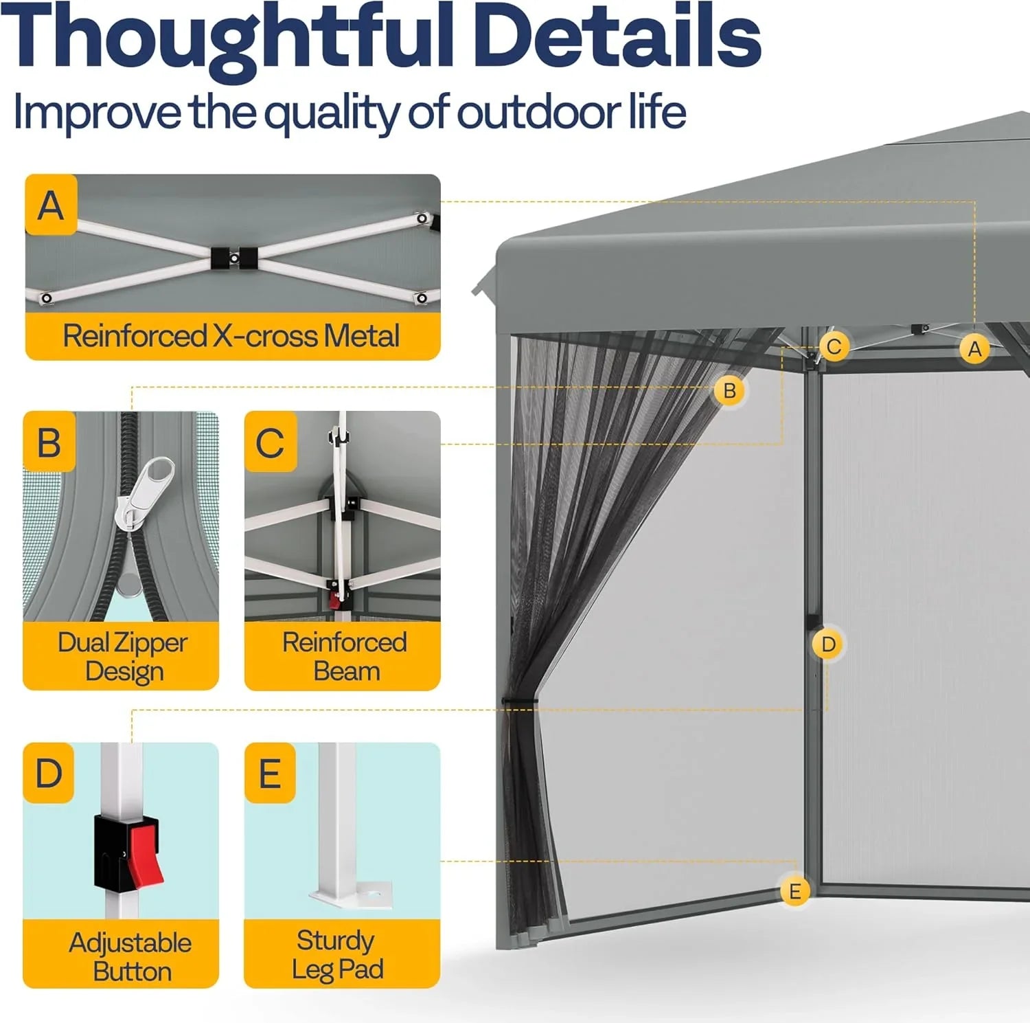 10x10ft Easy Pop-Up Canopy Outdoor Screen Tent with Mosquito Netting 2 Zipper Doors Roller Bag