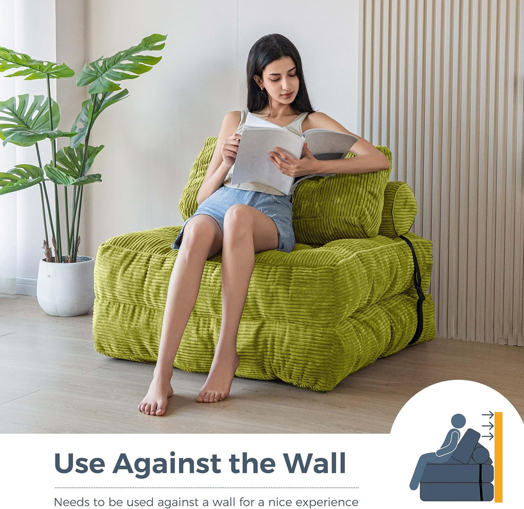 MAXYOYO Folding Sofa Bed Convertible Sleeper Chair with Pillow Foldable Mattress with Back Support