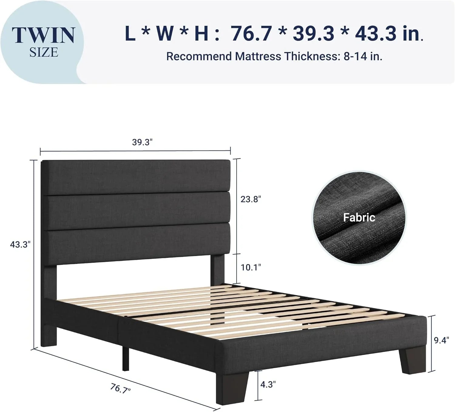 Allewie Queen Size Platform Bed Frame with Fabric Upholstered Headboard Wooden Slats Support