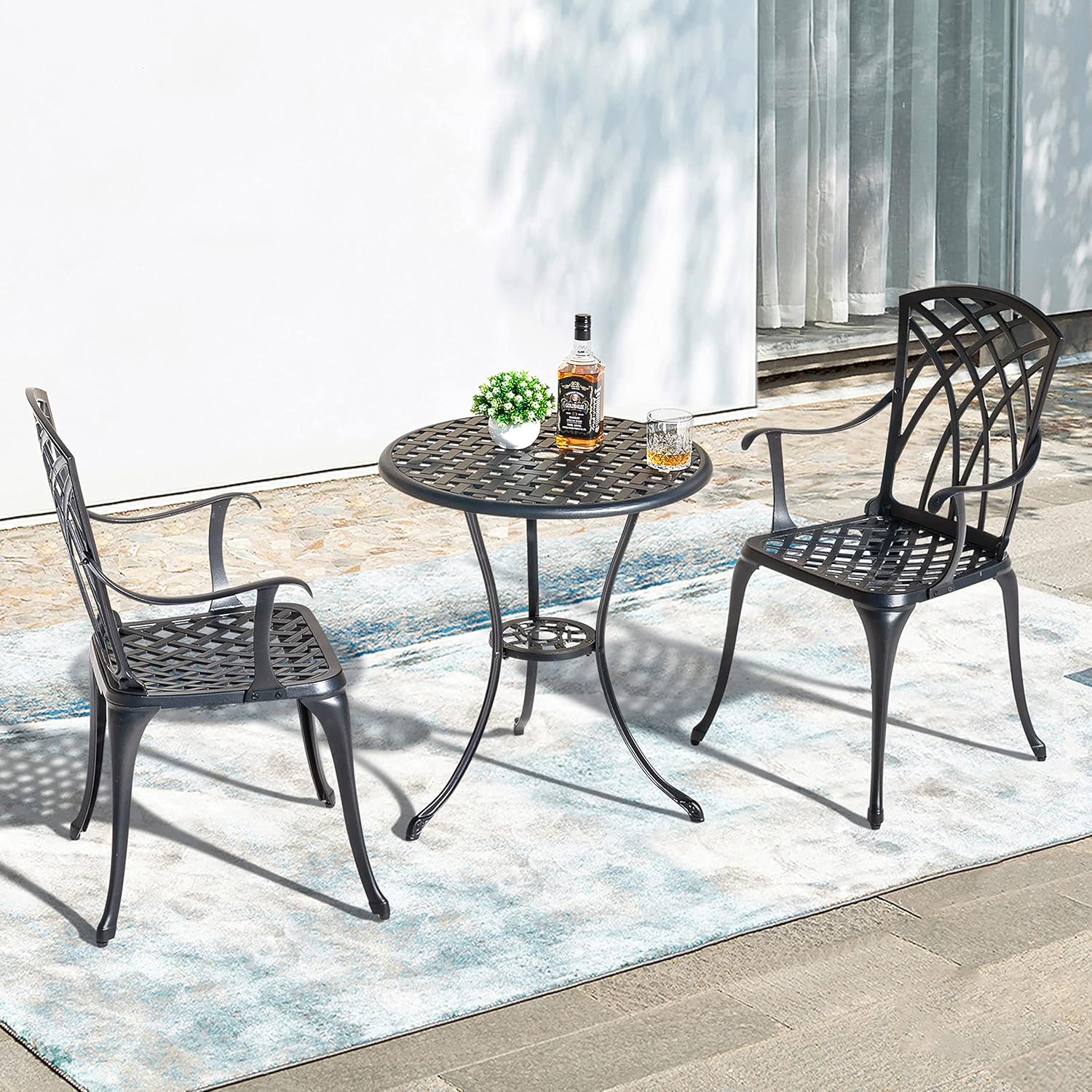 NUU GARDEN Bistro Set 3 Piece Outdoor Cast Aluminum Patio Bistro Set Patio Table Chairs Set of 2