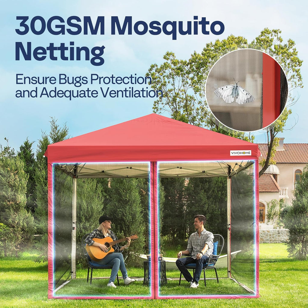 10x10ft Easy Pop-Up Canopy Outdoor Screen Tent with Mosquito Netting 2 Zipper Doors Roller Bag