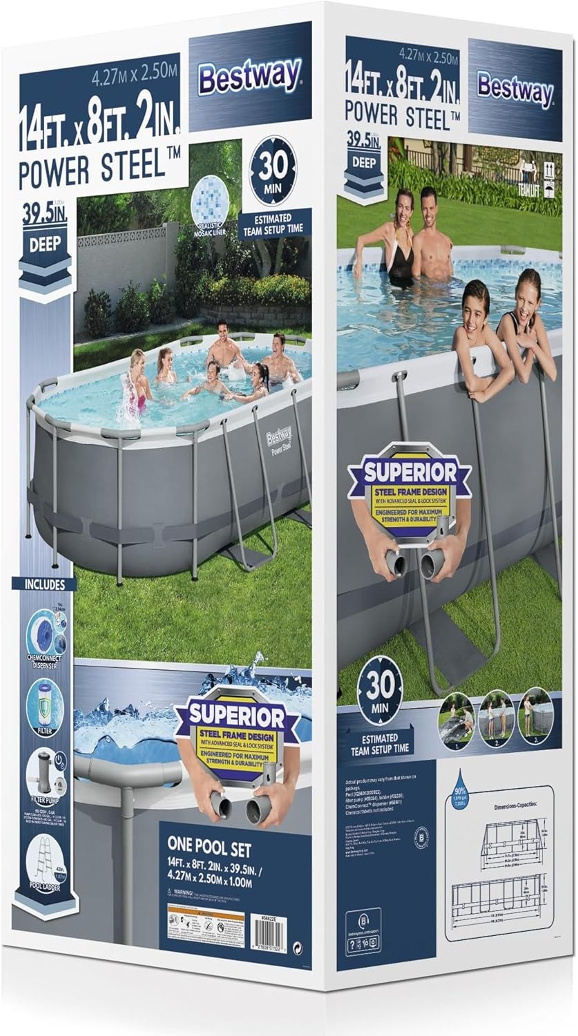 Power Steel 14' x 8'2" x 39.5" Oval Above Ground Pool Set Includes 530gal Filter Pump Ladder