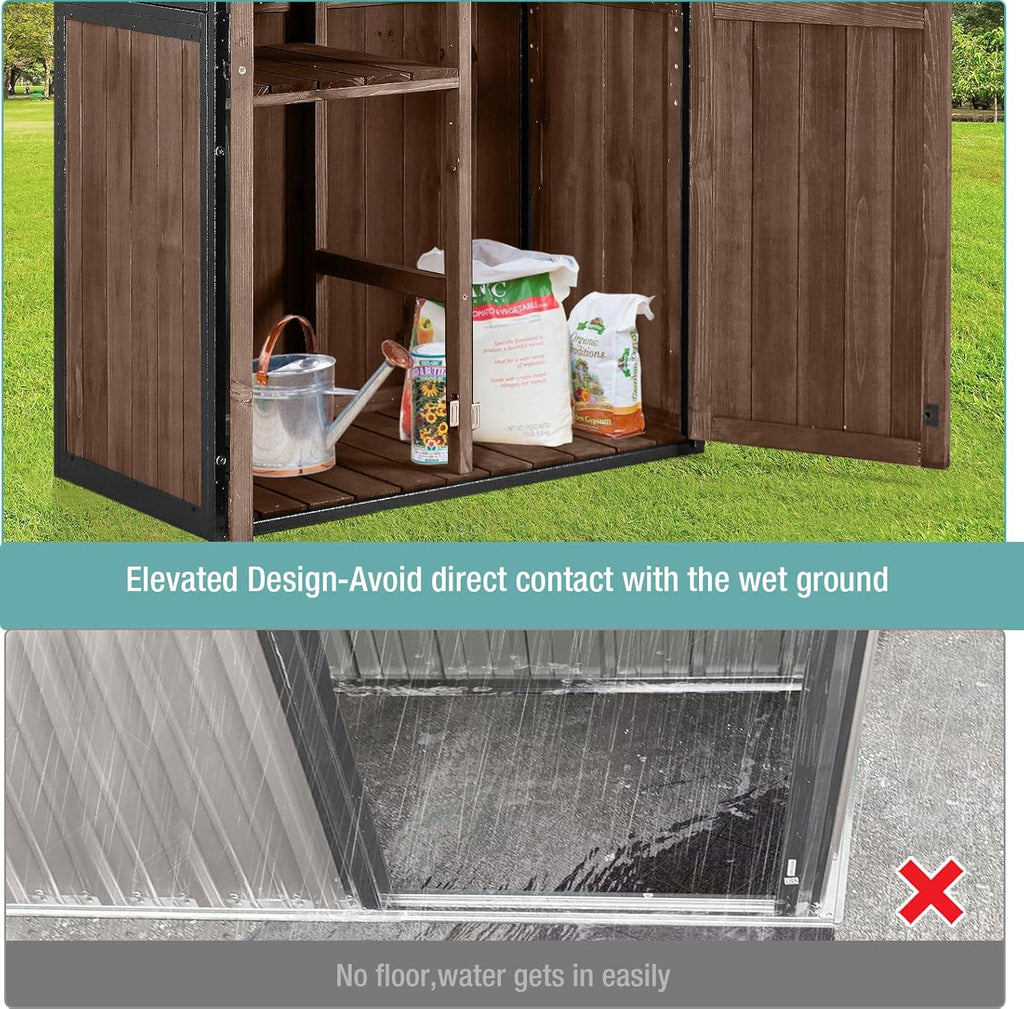 Sheds Outdoor Storage Garden Shed with Metal Frame Structure Adjustable Shelves Capacity Storage