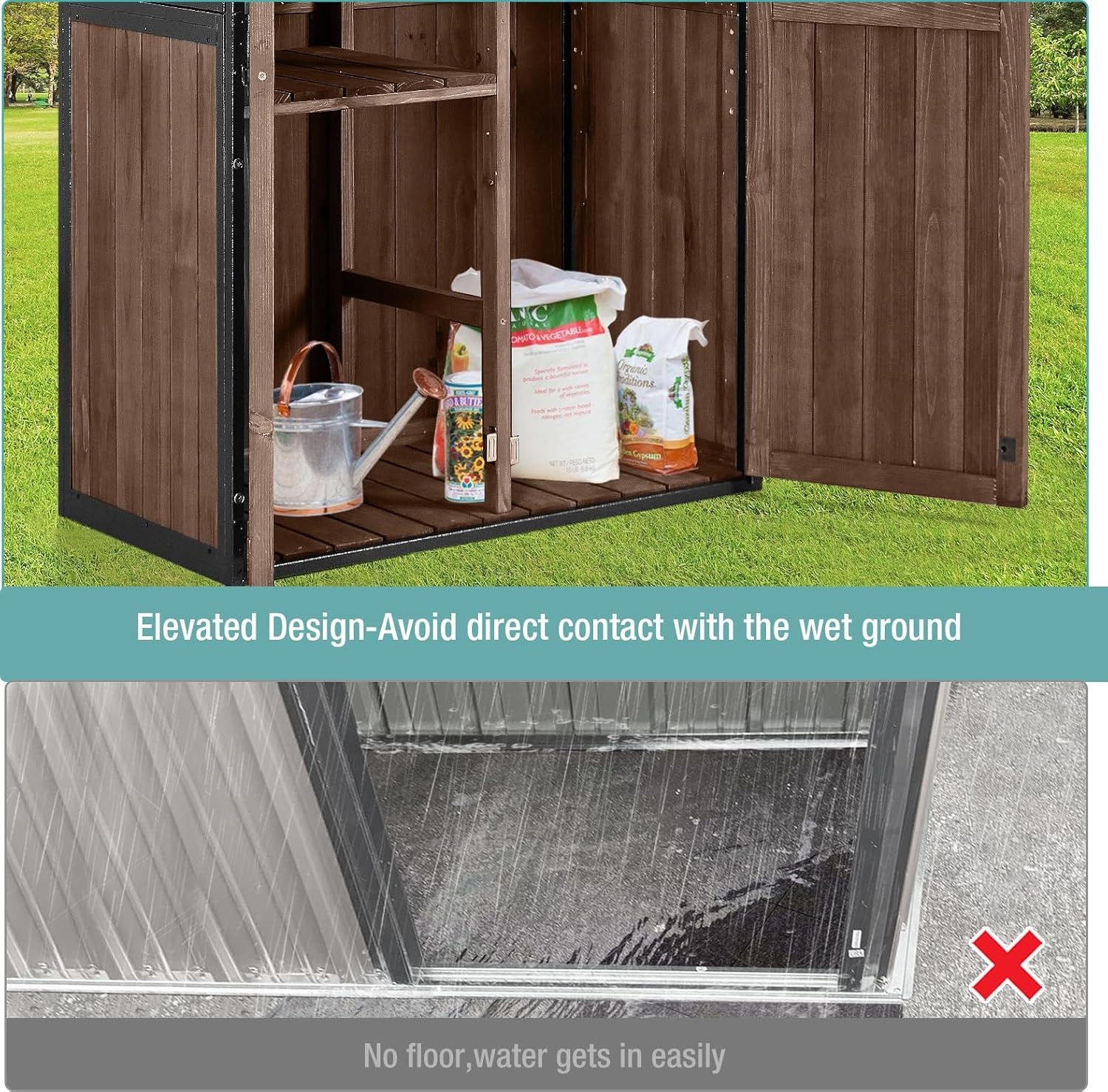 Sheds Outdoor Storage Garden Shed with Metal Frame Structure Adjustable Shelves Capacity Storage