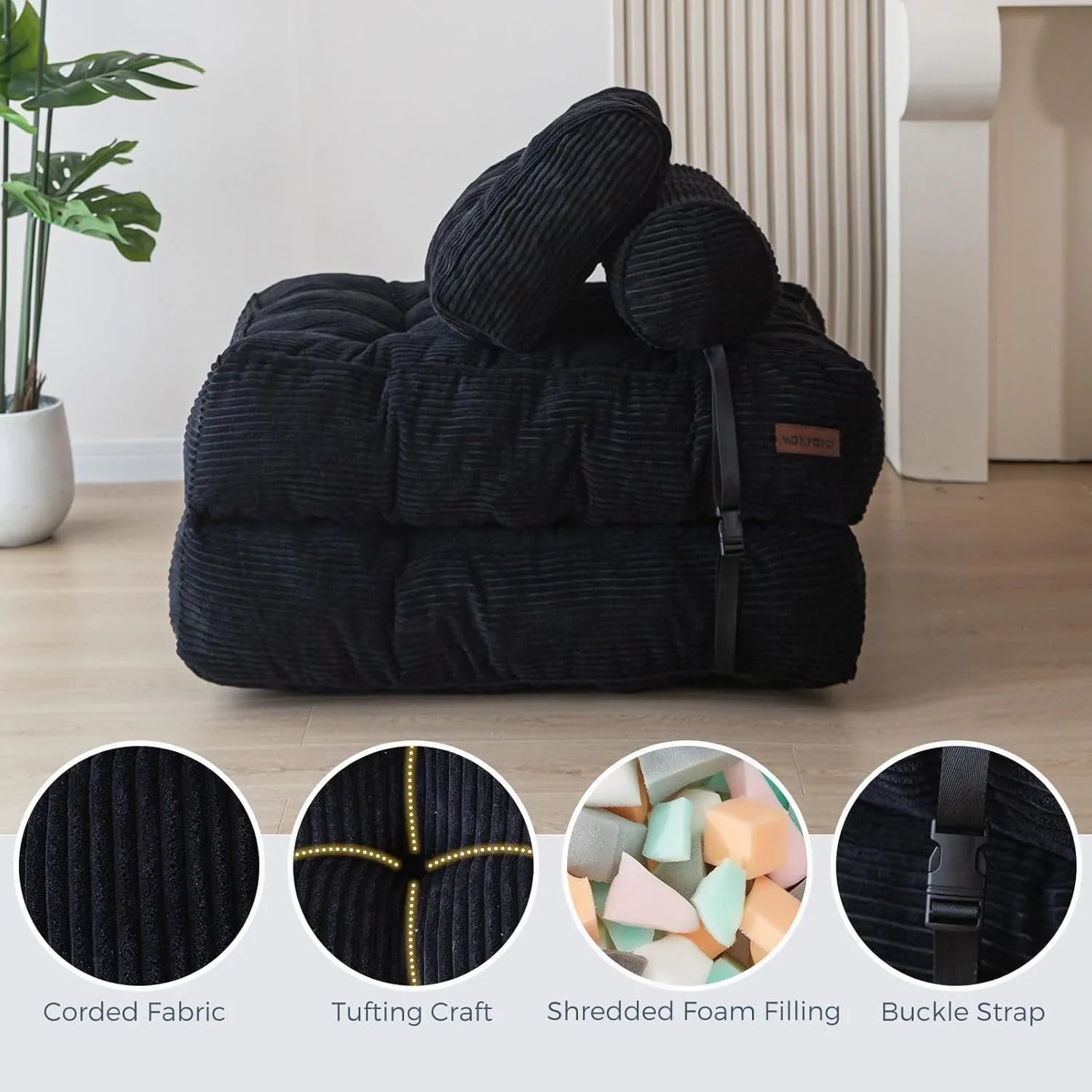 MAXYOYO Folding Sofa Bed Convertible Sleeper Chair with Pillow Foldable Mattress with Back Support