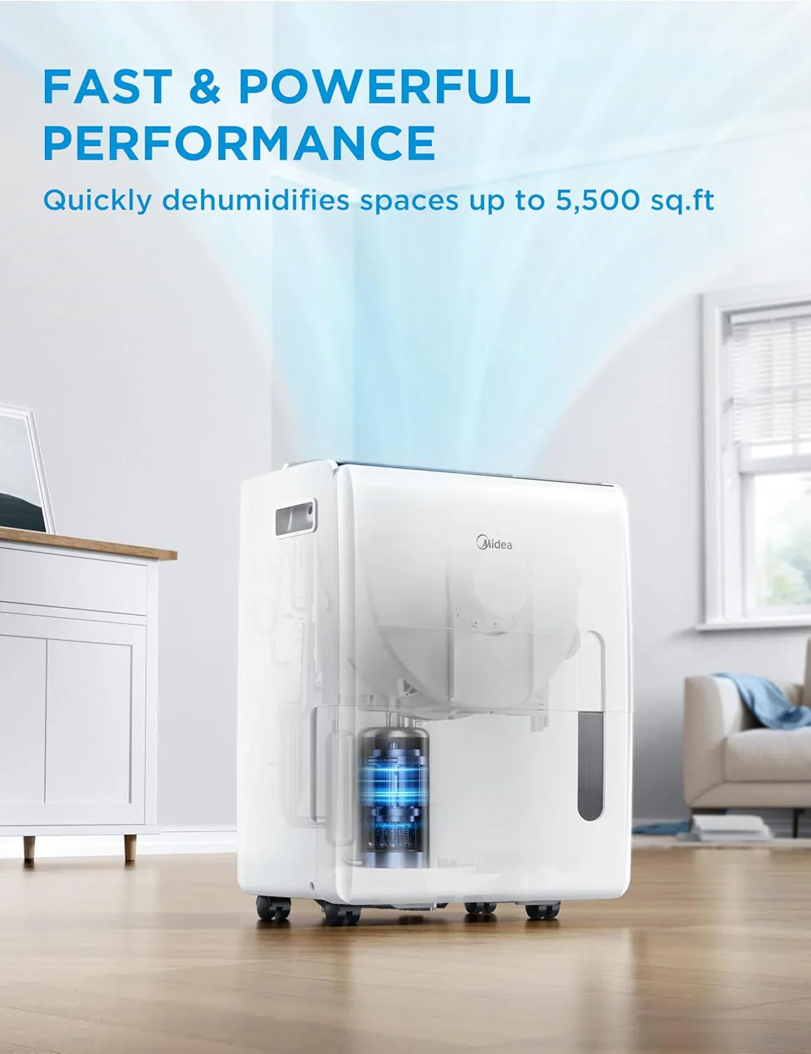 Midea 4,500 Sq. Ft. Dehumidifier Pump Included Energy Star Certified 50 Pint Ideal For Basements