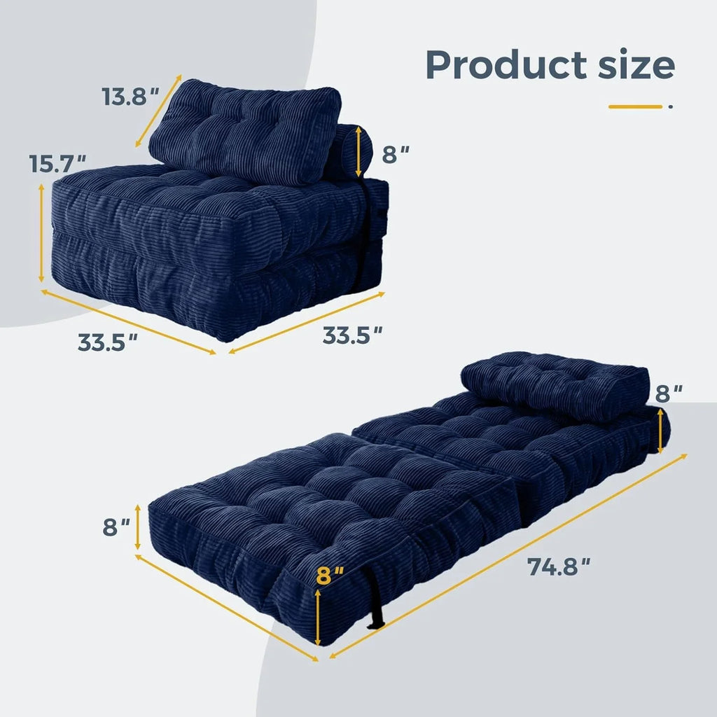 MAXYOYO Folding Sofa Bed Convertible Sleeper Chair with Pillow Foldable Mattress with Back Support