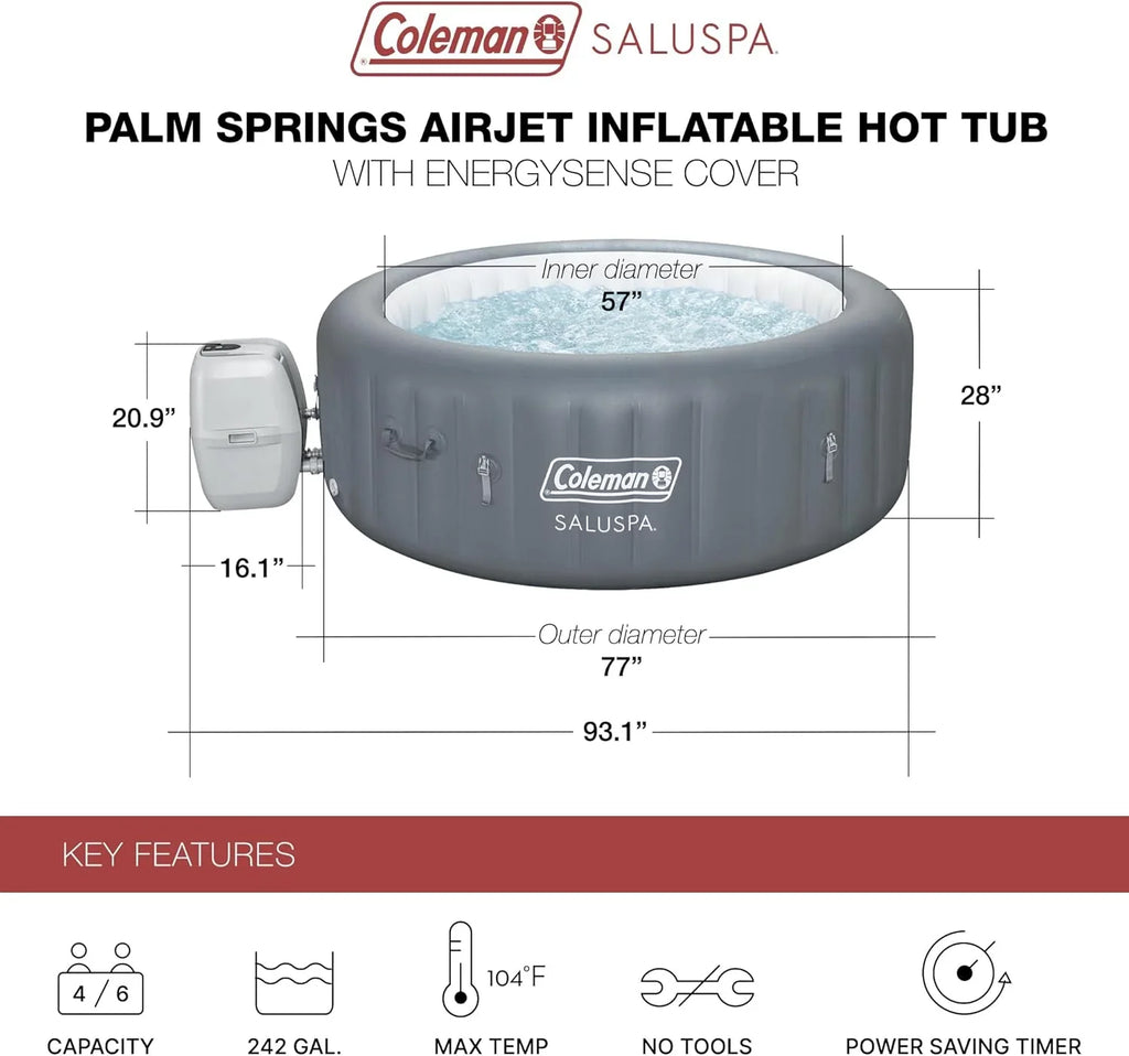 Bestway Palm Springs 4 to 6 Person EnergySense Smart AirJet Plus Inflatable Hot Tub Outdoor Spa