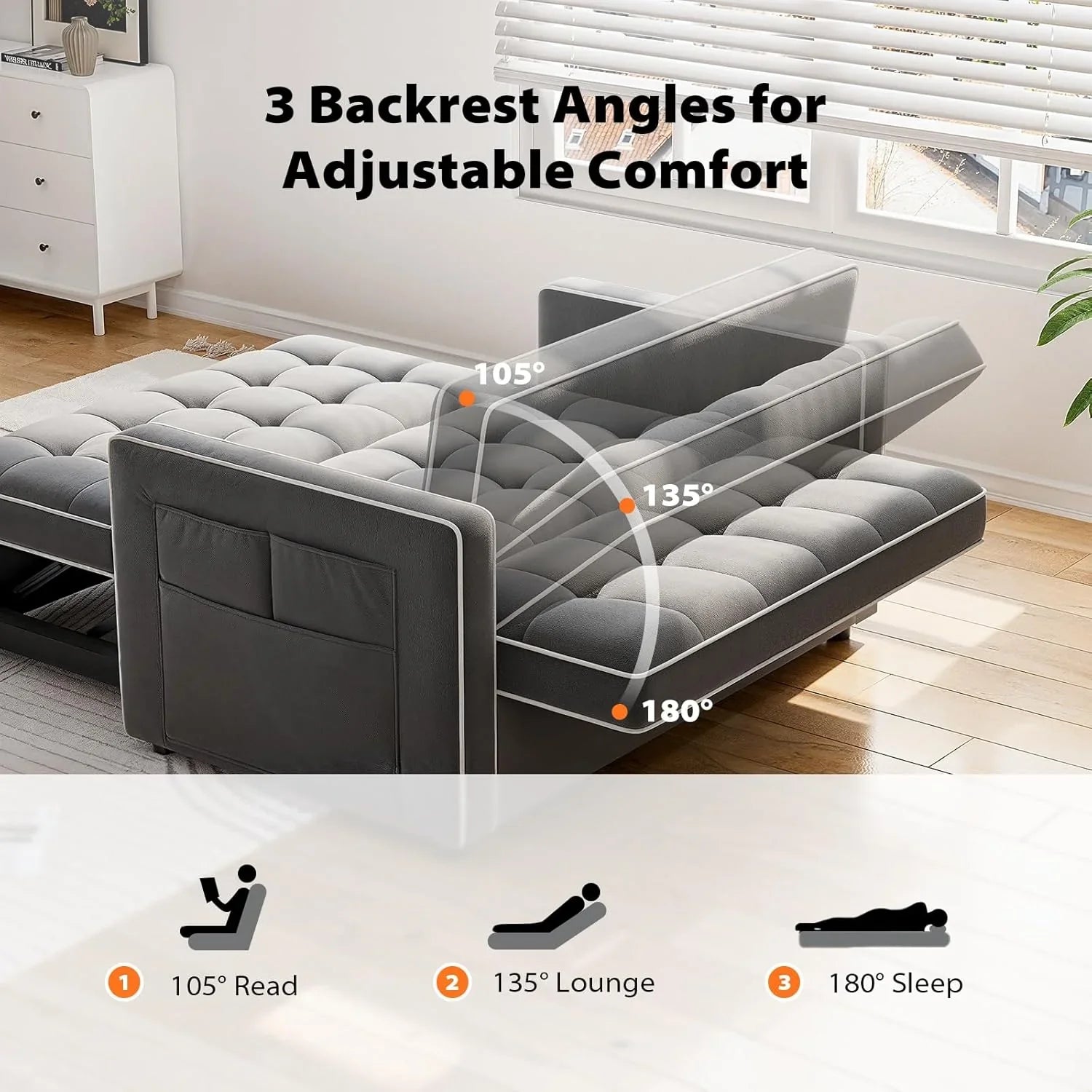 Pipishell 3 in 1 Convertible Sleeper Sofa Bed Pull Out Couch for Living Room USB Ports Side Pockets