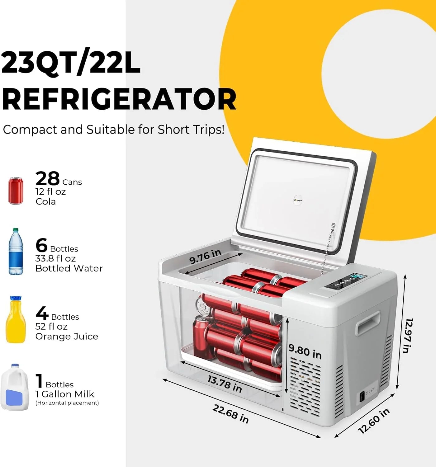 BougeRV 12 Volt Refrigerator 12V Car Fridge 23 Quart Portable Freezer Compressor Cooler