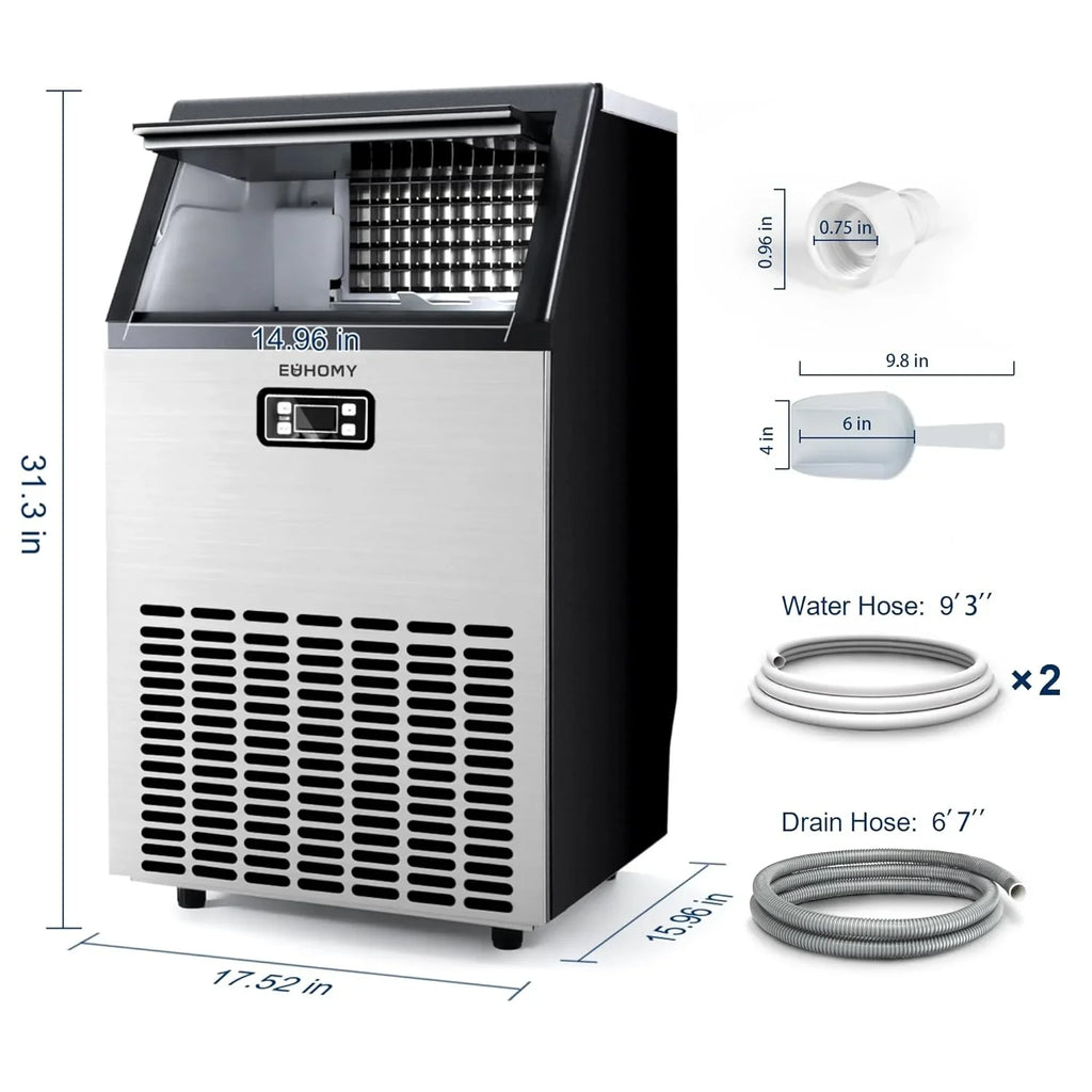 EUHOMY Commercial Ice Maker Machine 100lbs/24H Stainless Steel Under Counter ice Machine