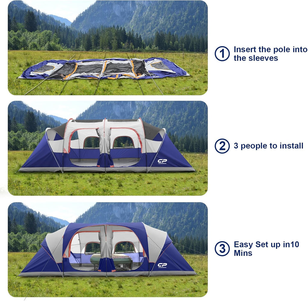 CAMPROS CP Tent 12-Person-Camping-Tents 3 Room Family Tents Waterproof Family Tent