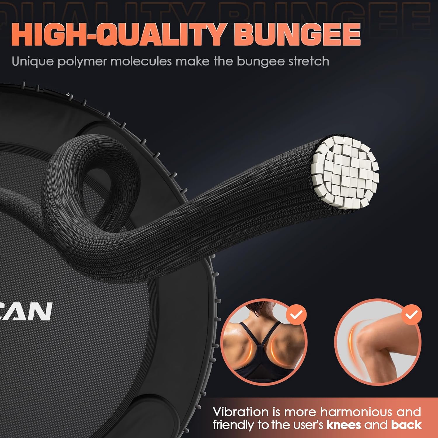 BCAN 450/550 LBS Foldable Mini Trampoline Fitness Trampoline Bungees Adjustable Foam Handle