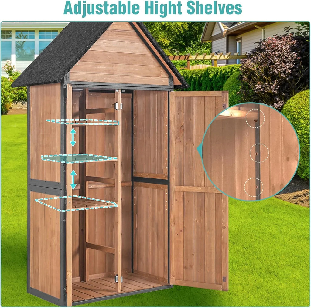 Sheds Outdoor Storage Garden Shed with Metal Frame Structure Adjustable Shelves Capacity Storage