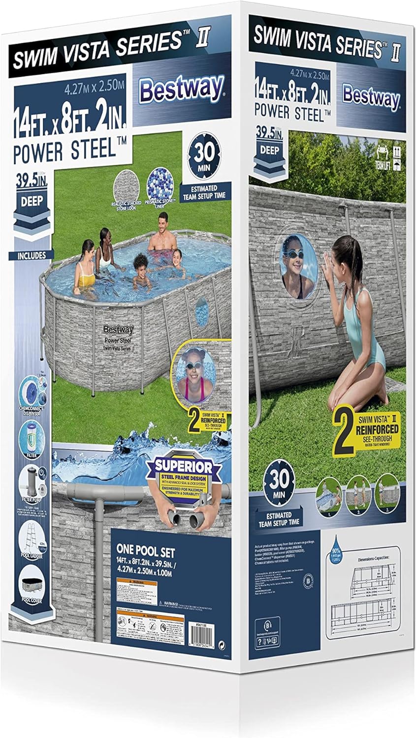 Power Steel 14' x 8'2" x 39.5" Oval Above Ground Pool Set Includes 530gal Filter Pump Ladder