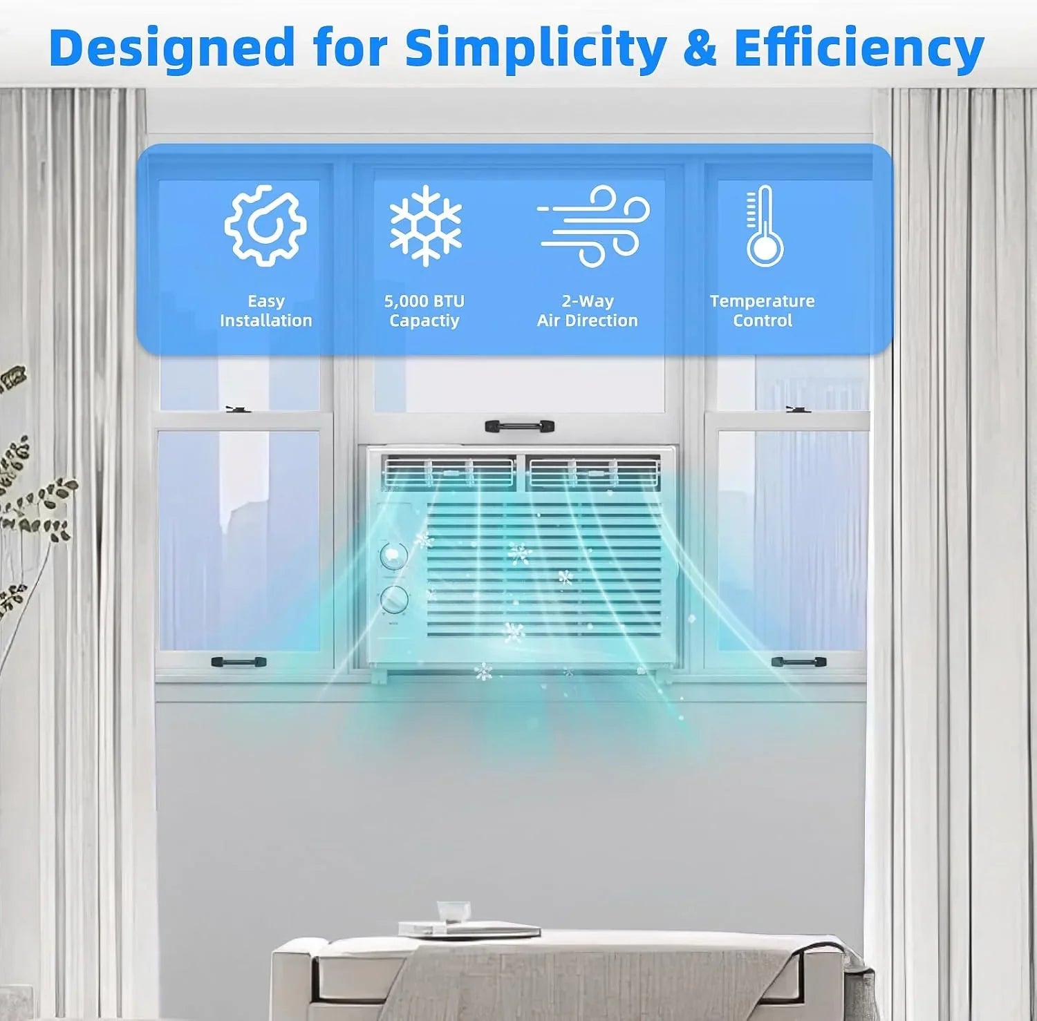 Antarctic Star 12,000 BTU U-Shaped Window Air Conditioner Unit Cools up to 550 Sq.Ft. with 6 Modes