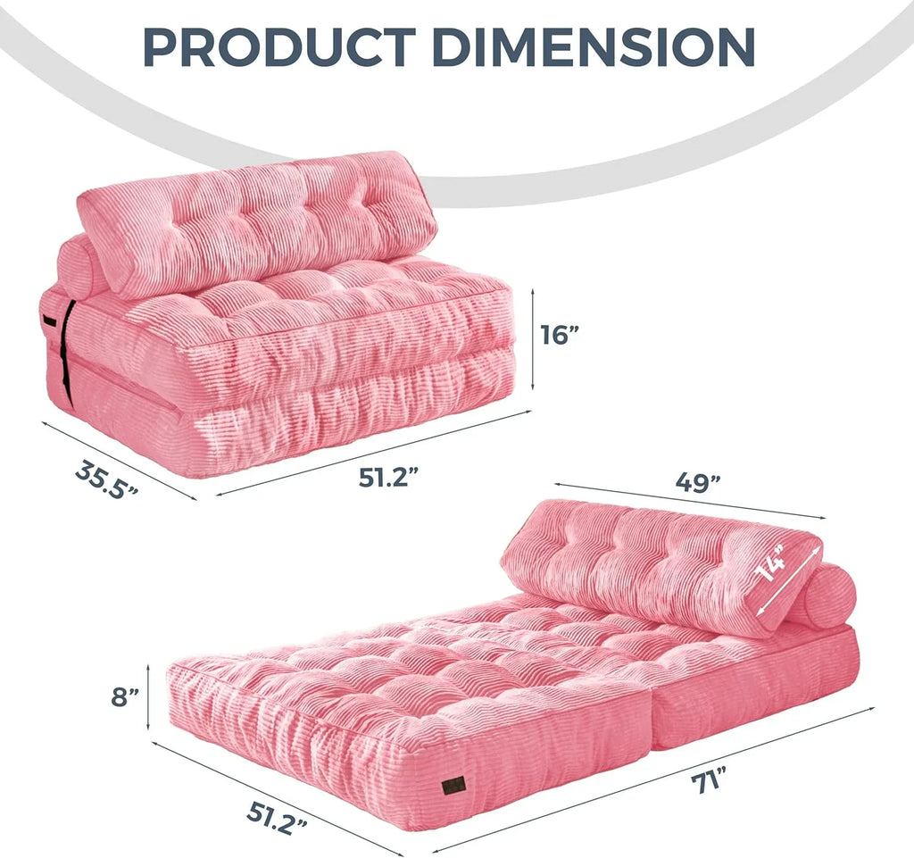 MAXYOYO Folding Sofa Bed Convertible Sleeper Chair with Pillow Foldable Mattress with Back Support