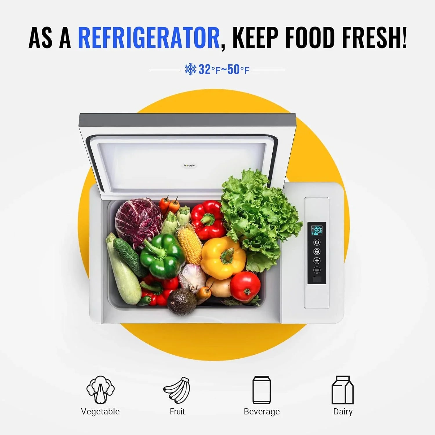 BougeRV 12 Volt Refrigerator 12V Car Fridge 23 Quart Portable Freezer Compressor Cooler