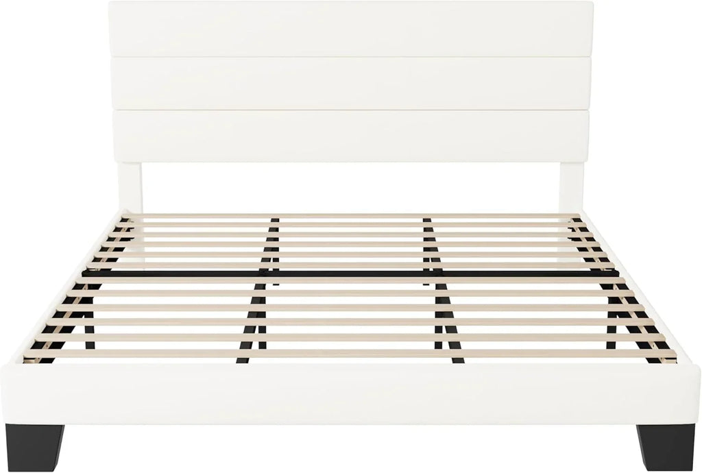 Allewie Queen Size Platform Bed Frame with Fabric Upholstered Headboard Wooden Slats Support