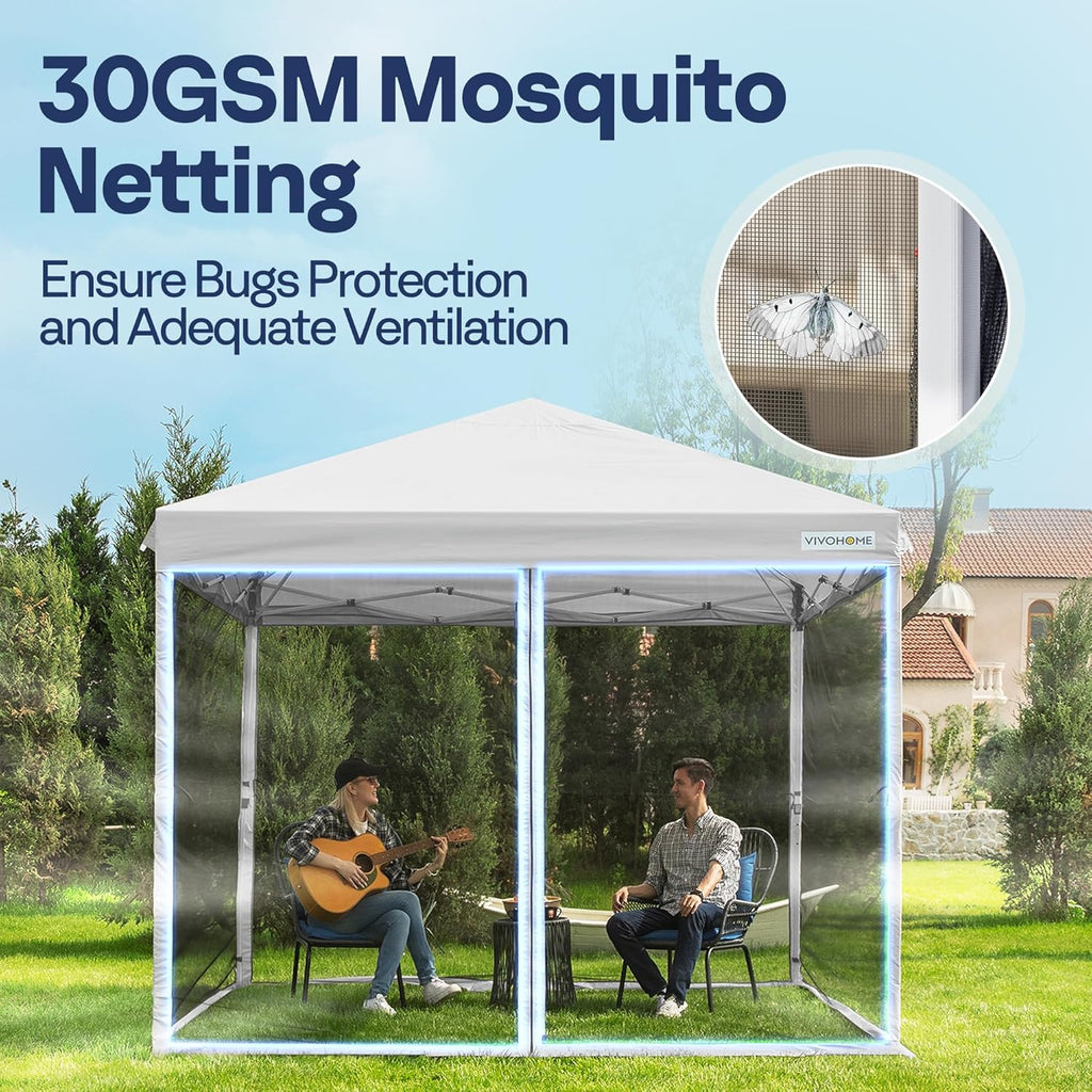 10x10ft Easy Pop-Up Canopy Outdoor Screen Tent with Mosquito Netting 2 Zipper Doors Roller Bag