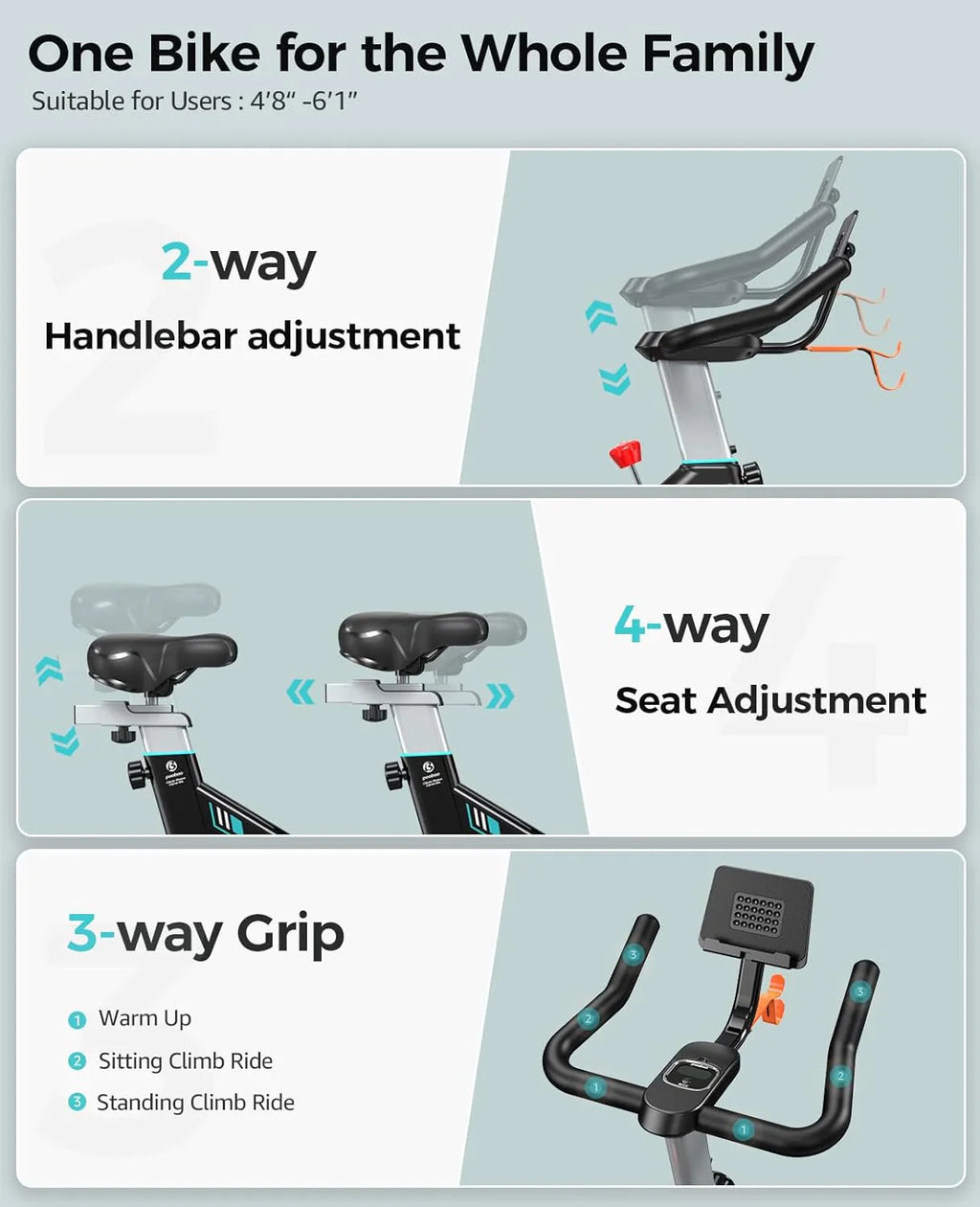 pooboo Exercise Bike Adjustable Magnetic/Brake Pad Resistance Silent Belt Drive Cycling Bike