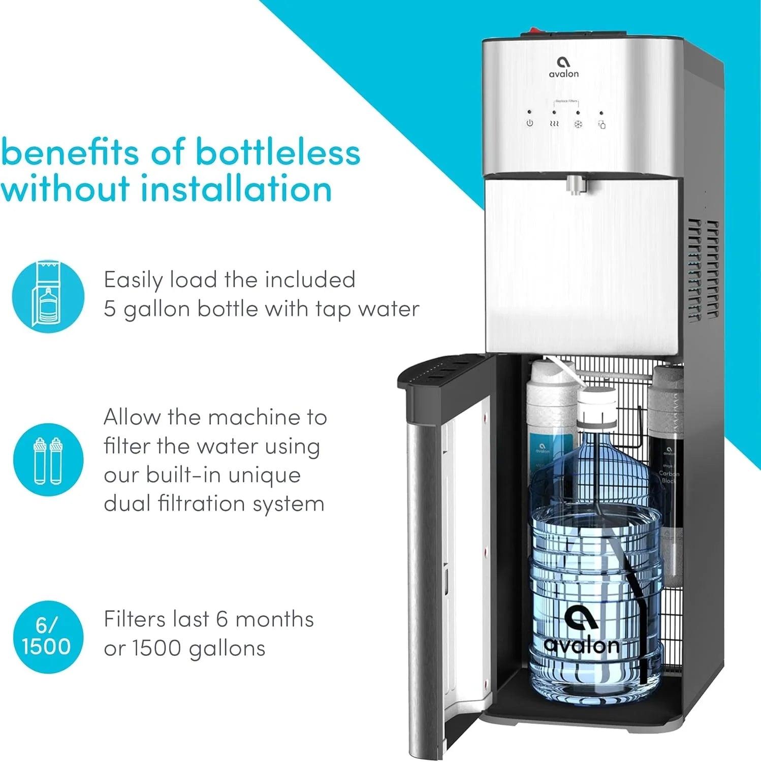 Avalon A3F Bottom Loading Water Cooler Dispenser BioGuard-3 Temperature Settings-UL-Filtered