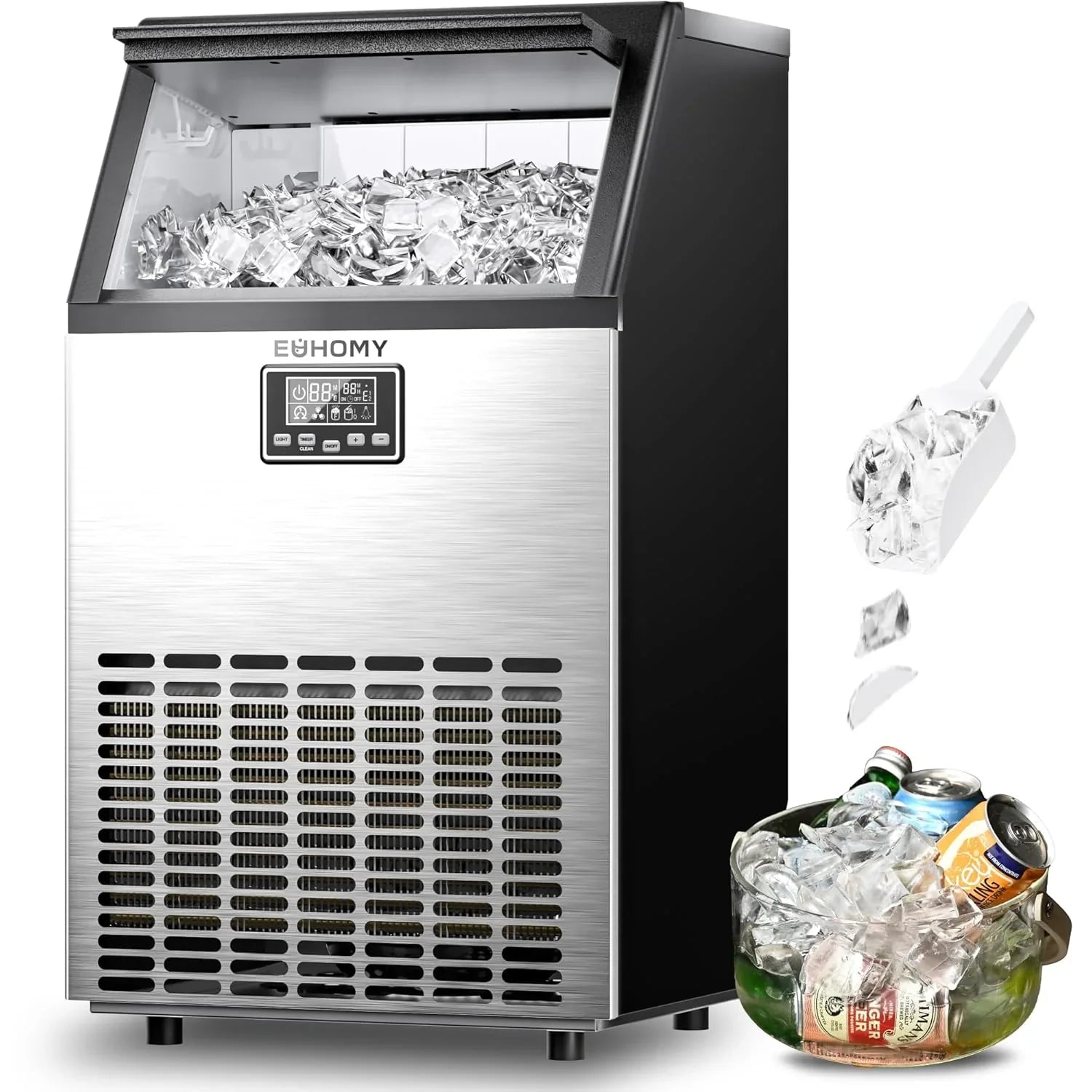 EUHOMY Commercial Ice Maker Machine 100lbs/24H Stainless Steel Under Counter ice Machine