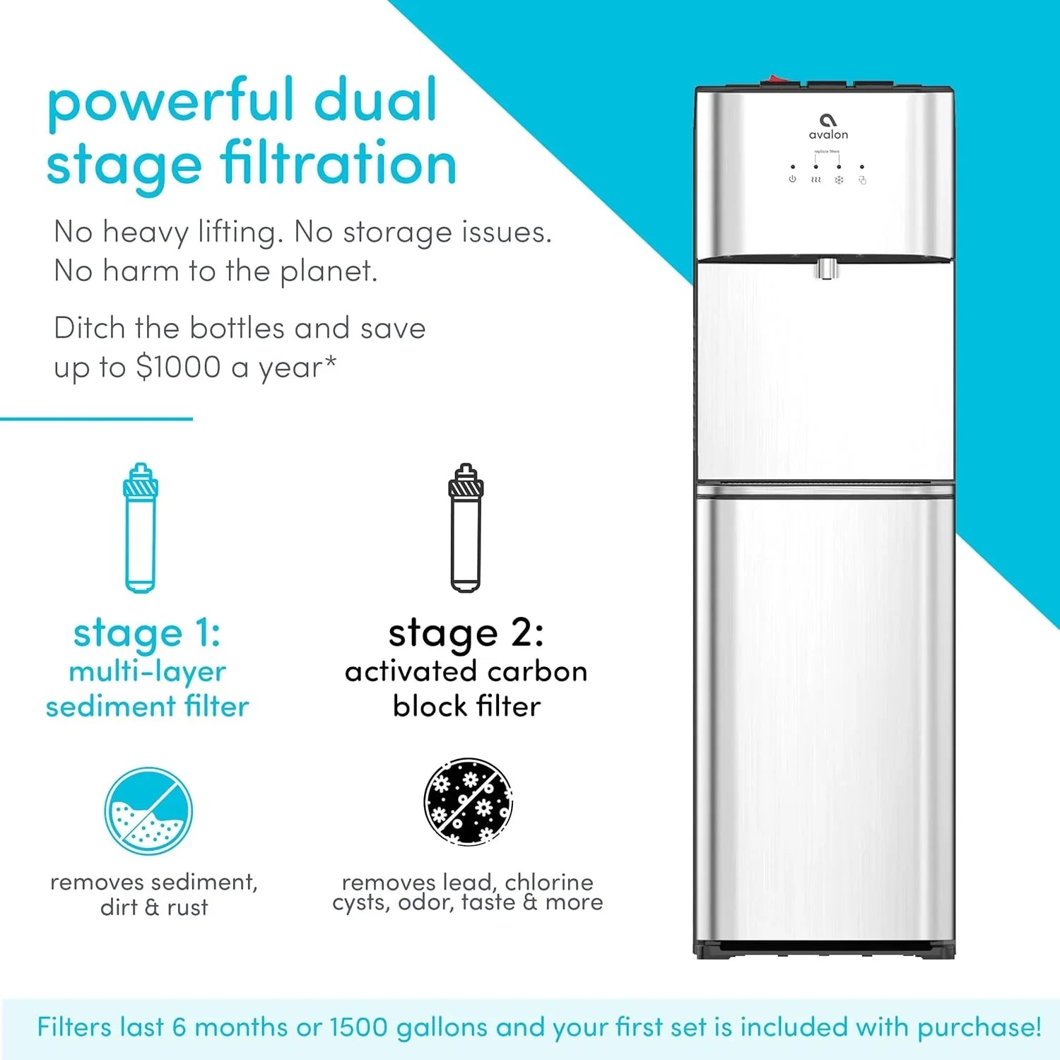 Avalon A3F Bottom Loading Water Cooler Dispenser BioGuard-3 Temperature Settings-UL-Filtered