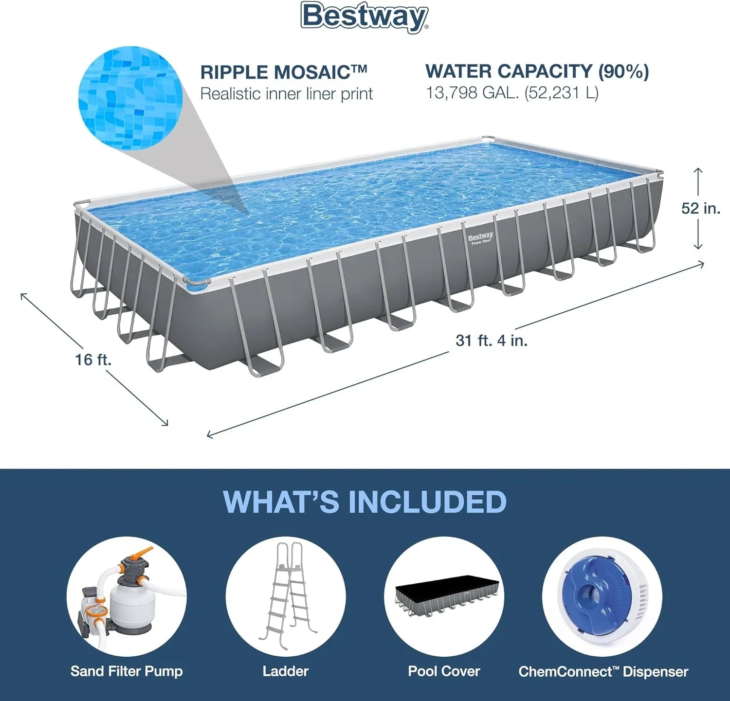 Power Steel 14' x 8'2" x 39.5" Oval Above Ground Pool Set Includes 530gal Filter Pump Ladder