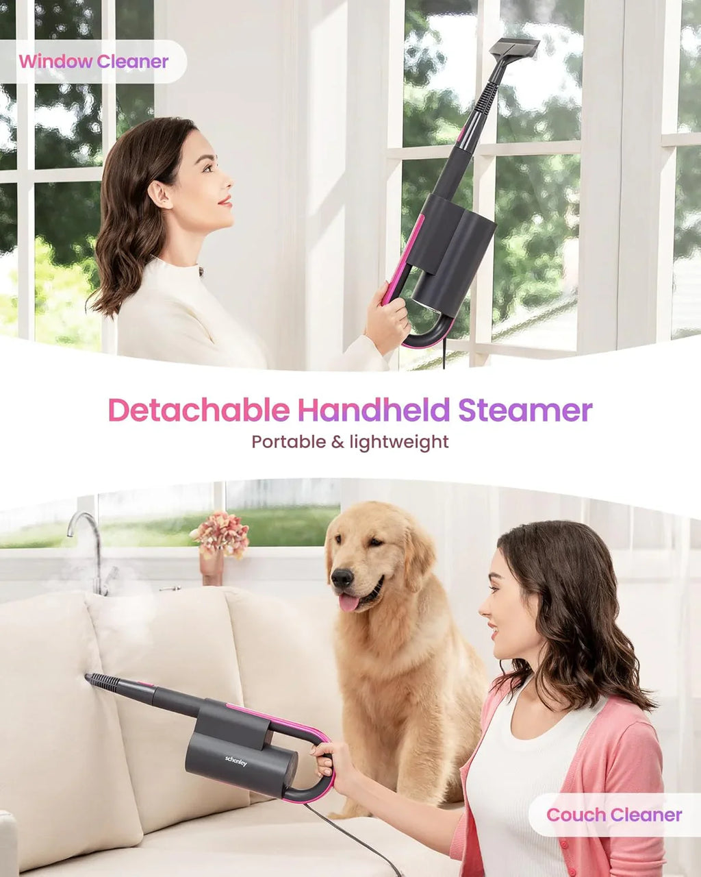 7-in-1 Steam Mop Dual-Rod Design with Detachable Handheld Steamer for Walls Grouts Hard Floors