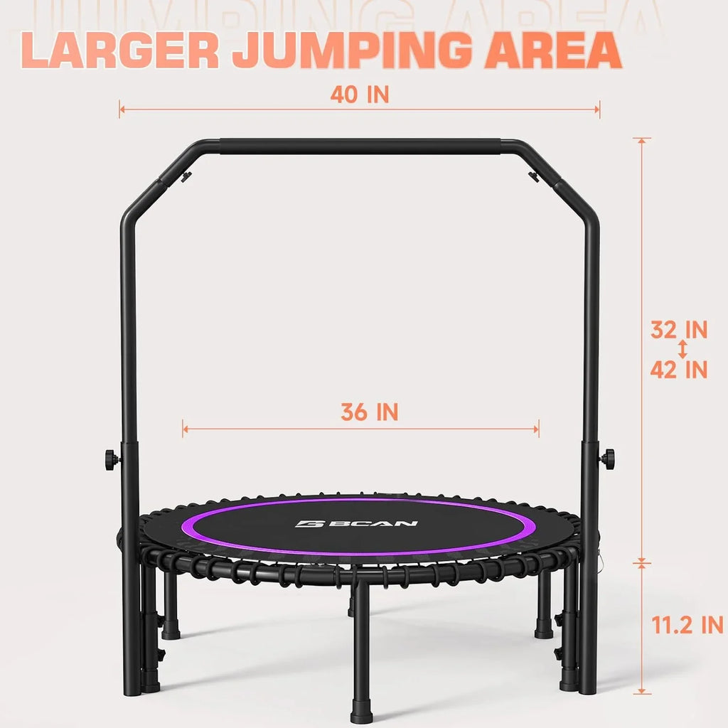 BCAN 450/550 LBS Foldable Mini Trampoline Fitness Trampoline Bungees Adjustable Foam Handle