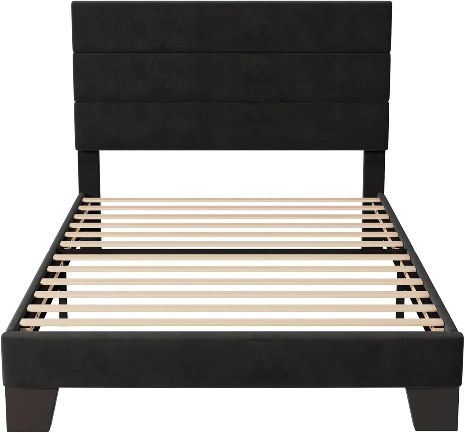 Allewie Queen Size Platform Bed Frame with Fabric Upholstered Headboard Wooden Slats Support
