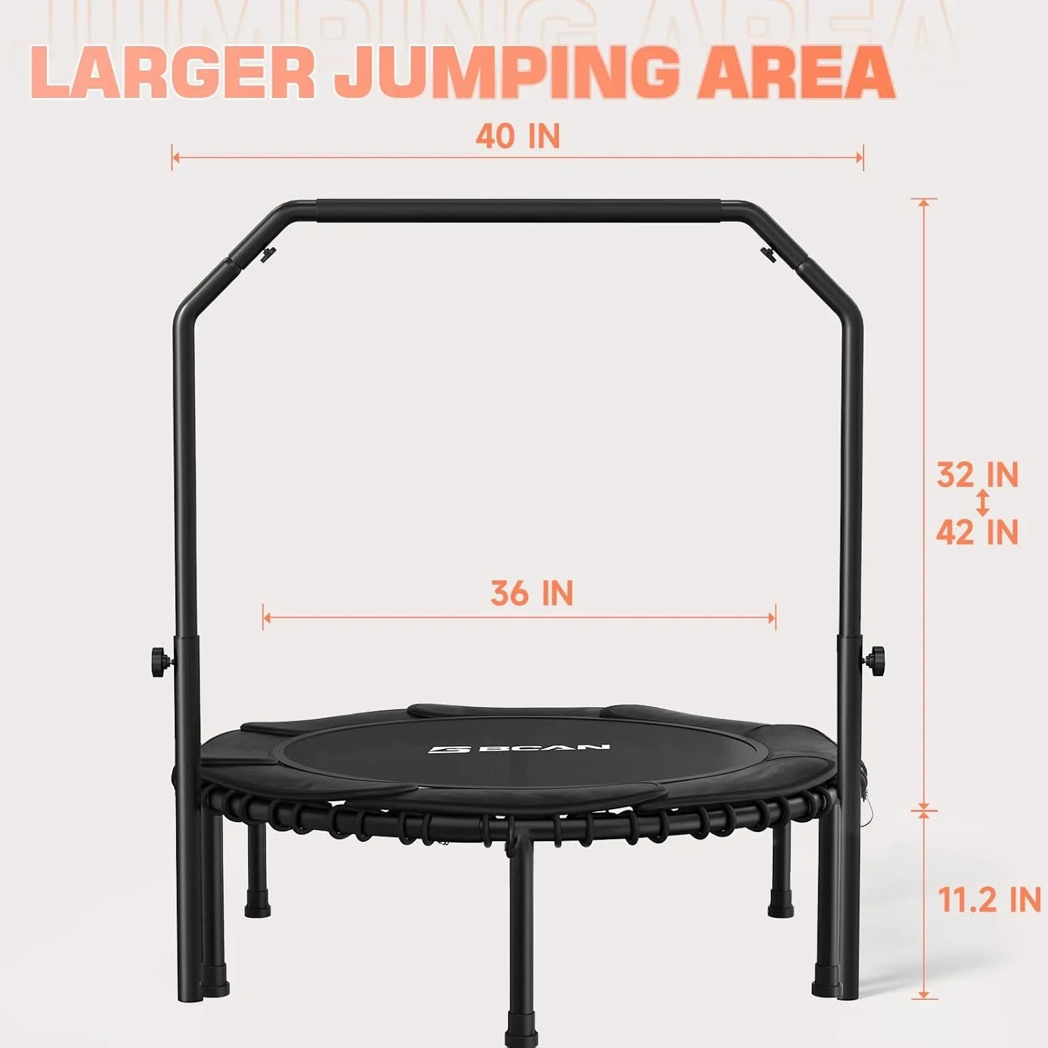 BCAN 450/550 LBS Foldable Mini Trampoline Fitness Trampoline Bungees Adjustable Foam Handle