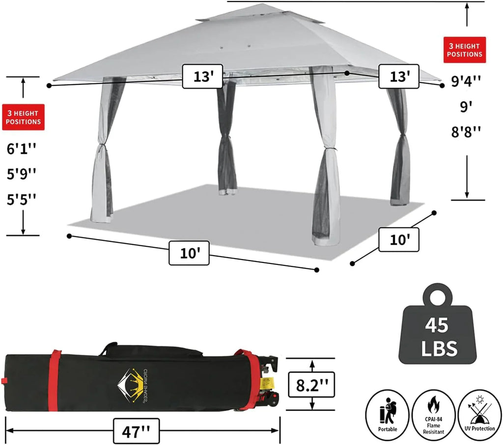 CROWN SHADES 13x13 Pop Up Gazebo Canopy Tent Gazebos on Clearance Outdoor Gazebo