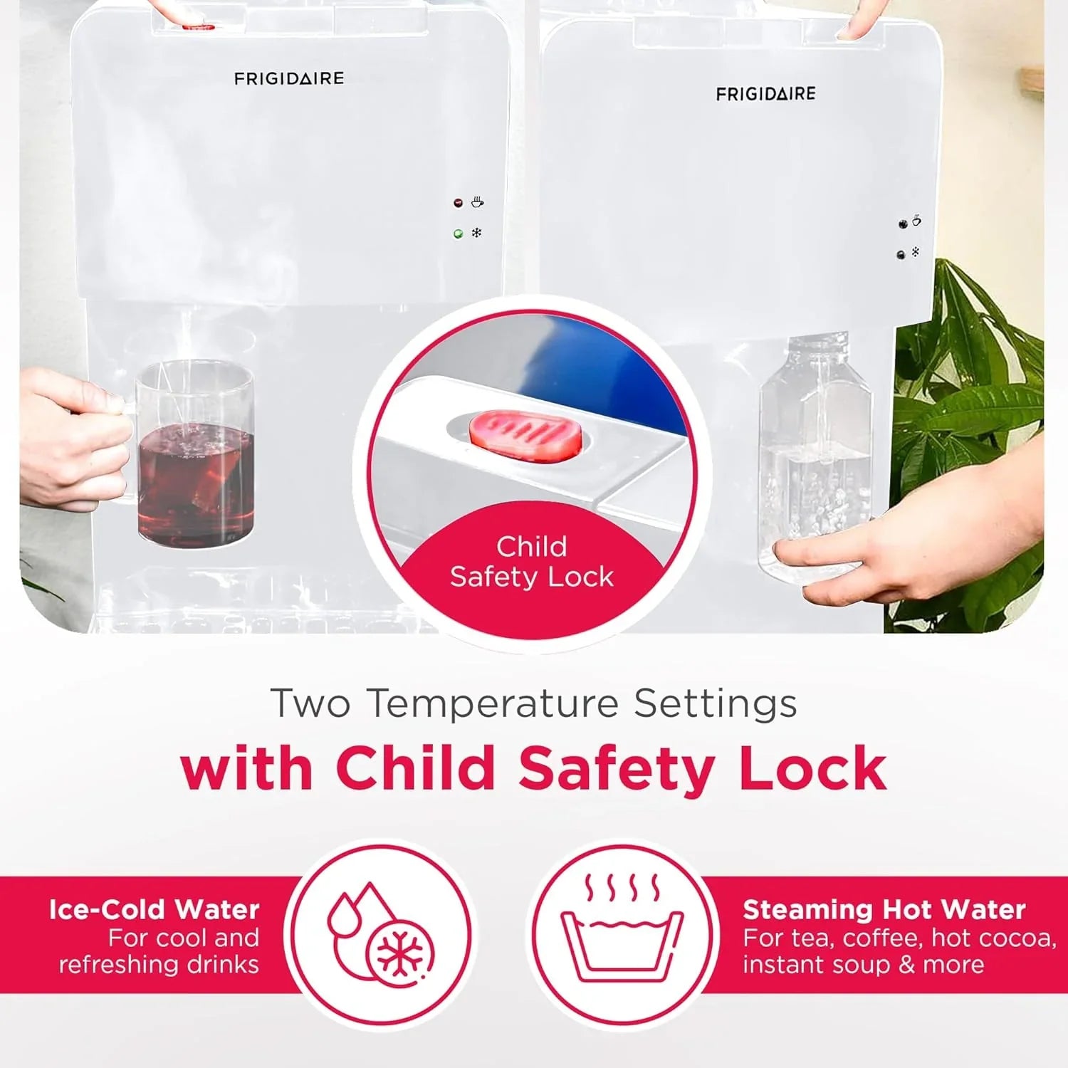 Frigidaire EFWC498 Top Loading Cooler Dispenser Hot & Cold Water Child Safety Lock Innovative Slim