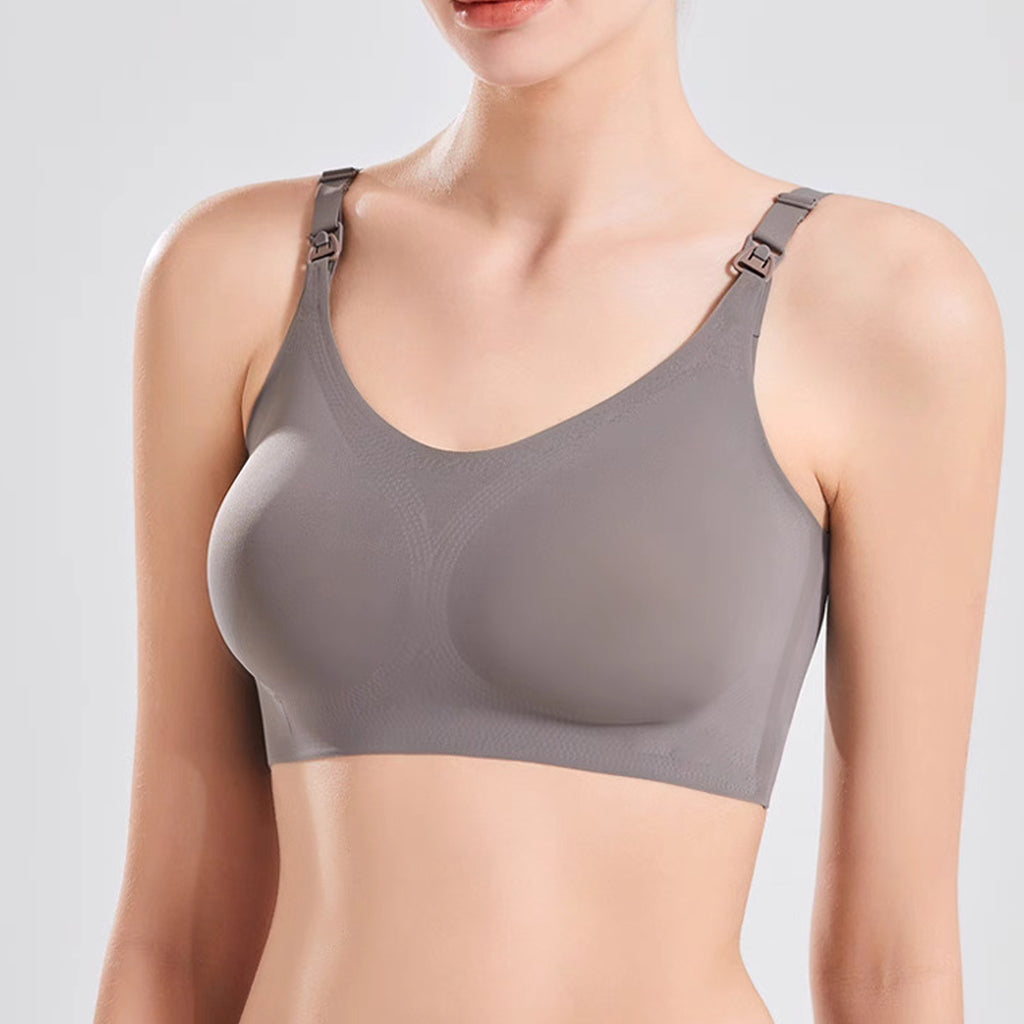 Maternity Seamless Nursing Bra Solid Color Dark Gray