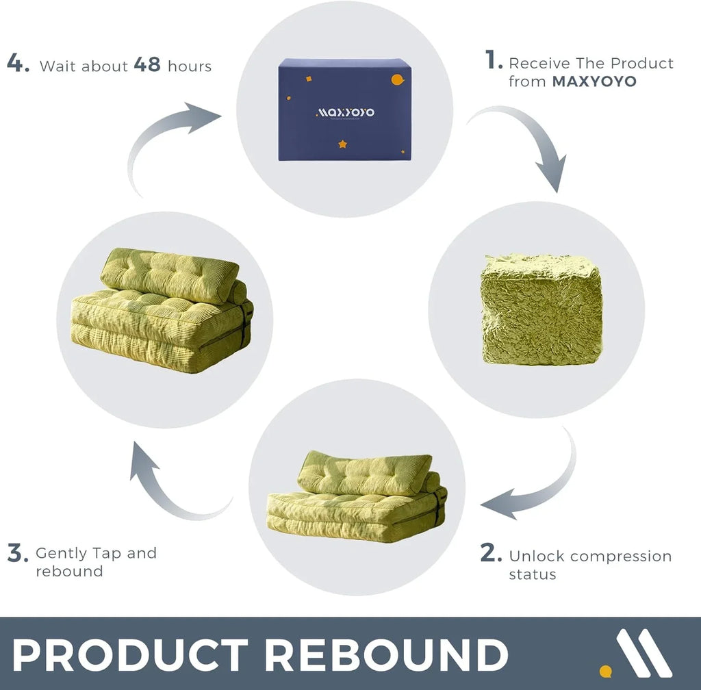 MAXYOYO Folding Sofa Bed Convertible Sleeper Chair with Pillow Foldable Mattress with Back Support