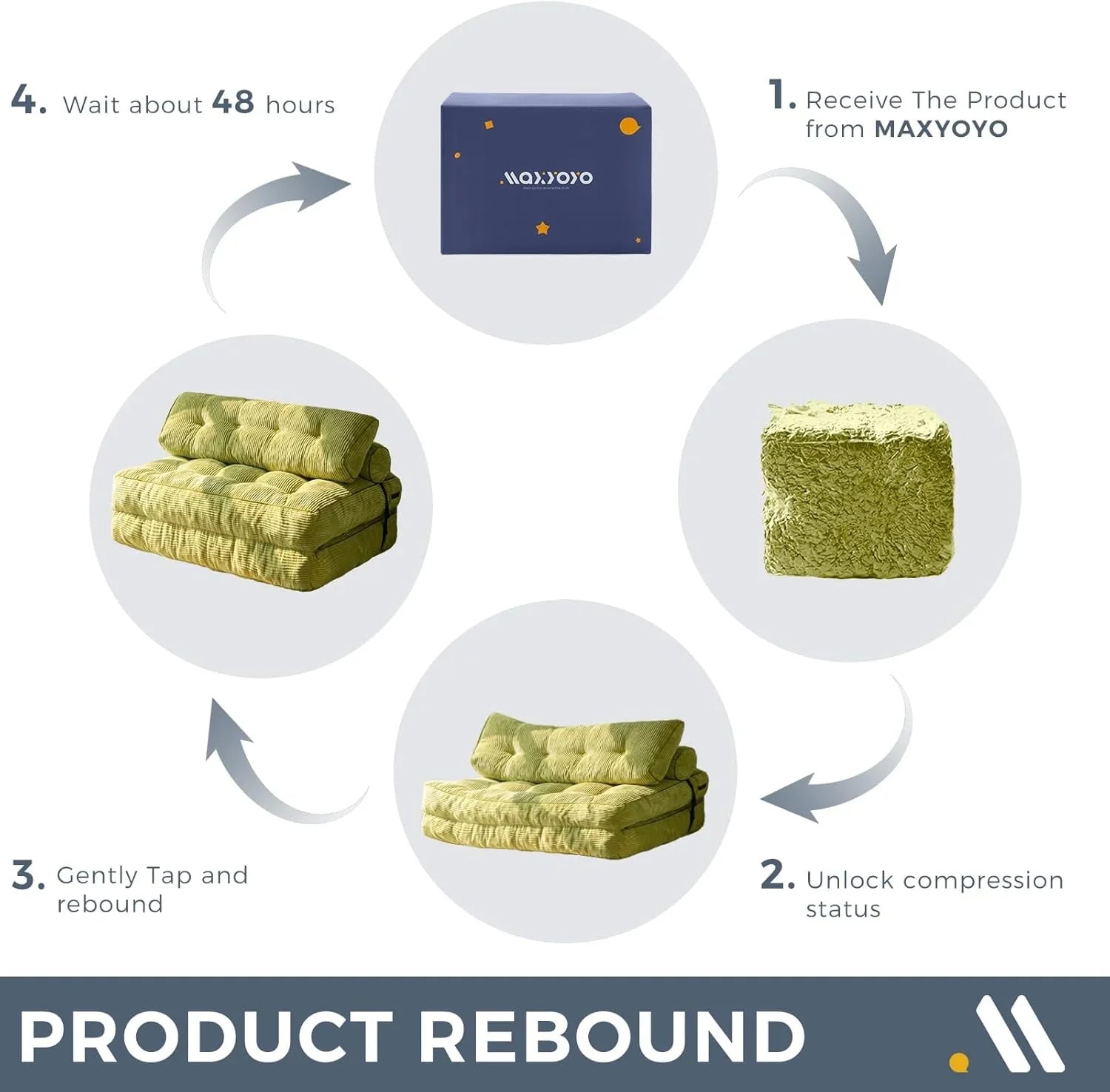 MAXYOYO Folding Sofa Bed Convertible Sleeper Chair with Pillow Foldable Mattress with Back Support