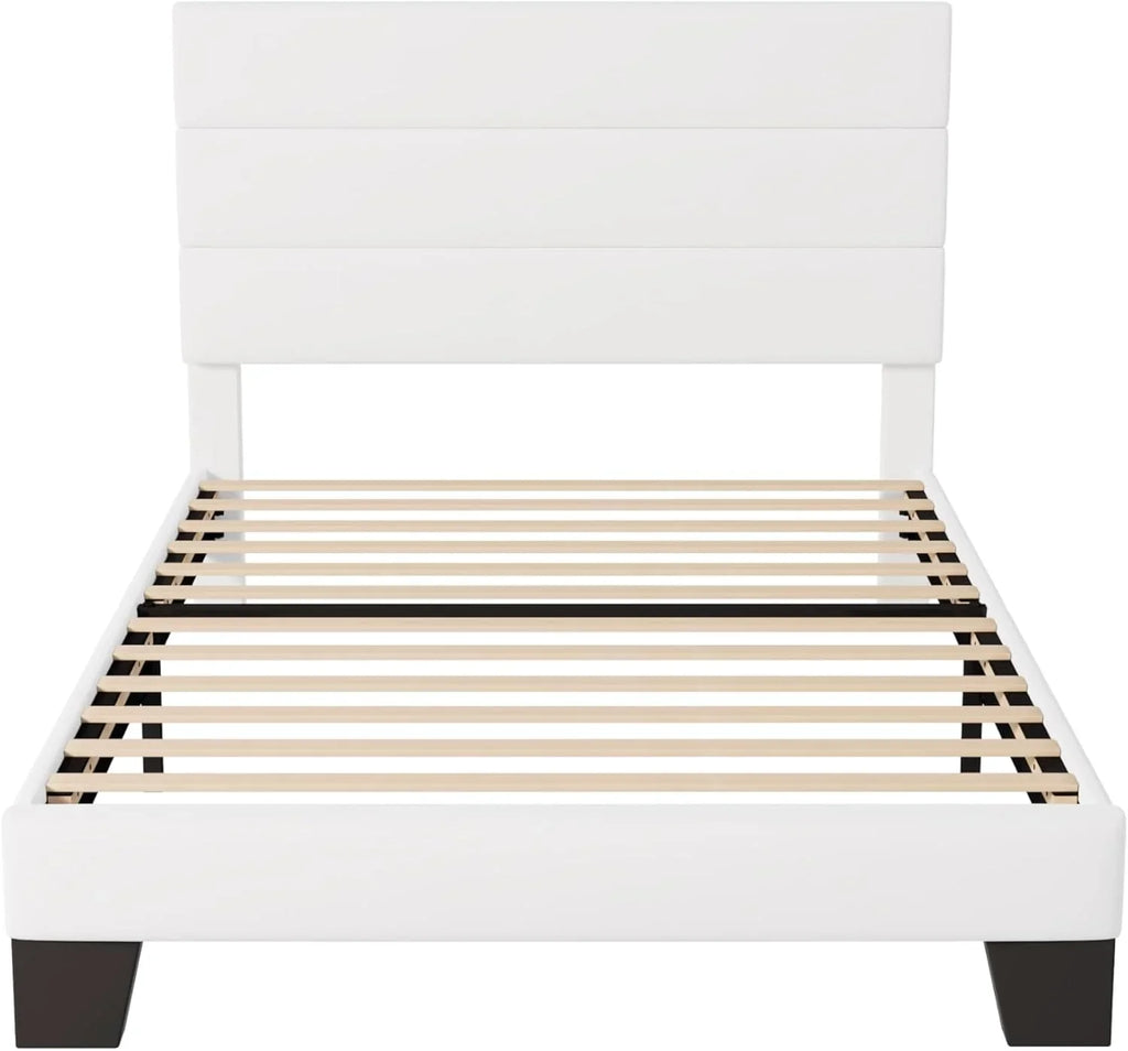 Allewie Queen Size Platform Bed Frame with Fabric Upholstered Headboard Wooden Slats Support