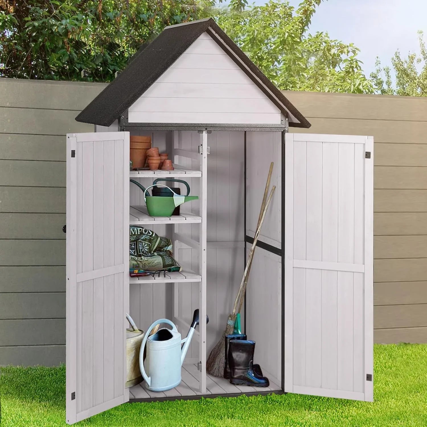 Sheds Outdoor Storage Garden Shed with Metal Frame Structure Adjustable Shelves Capacity Storage