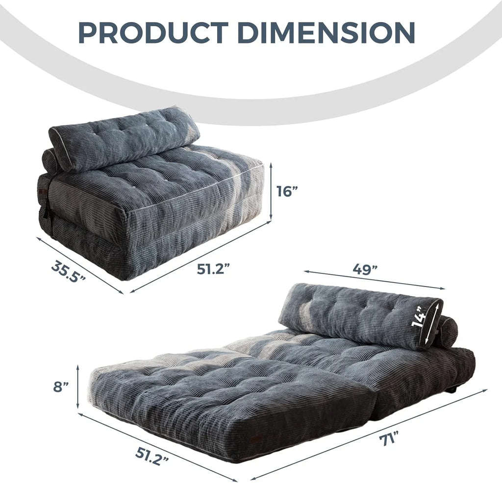 MAXYOYO Folding Sofa Bed Convertible Sleeper Chair with Pillow Foldable Mattress with Back Support