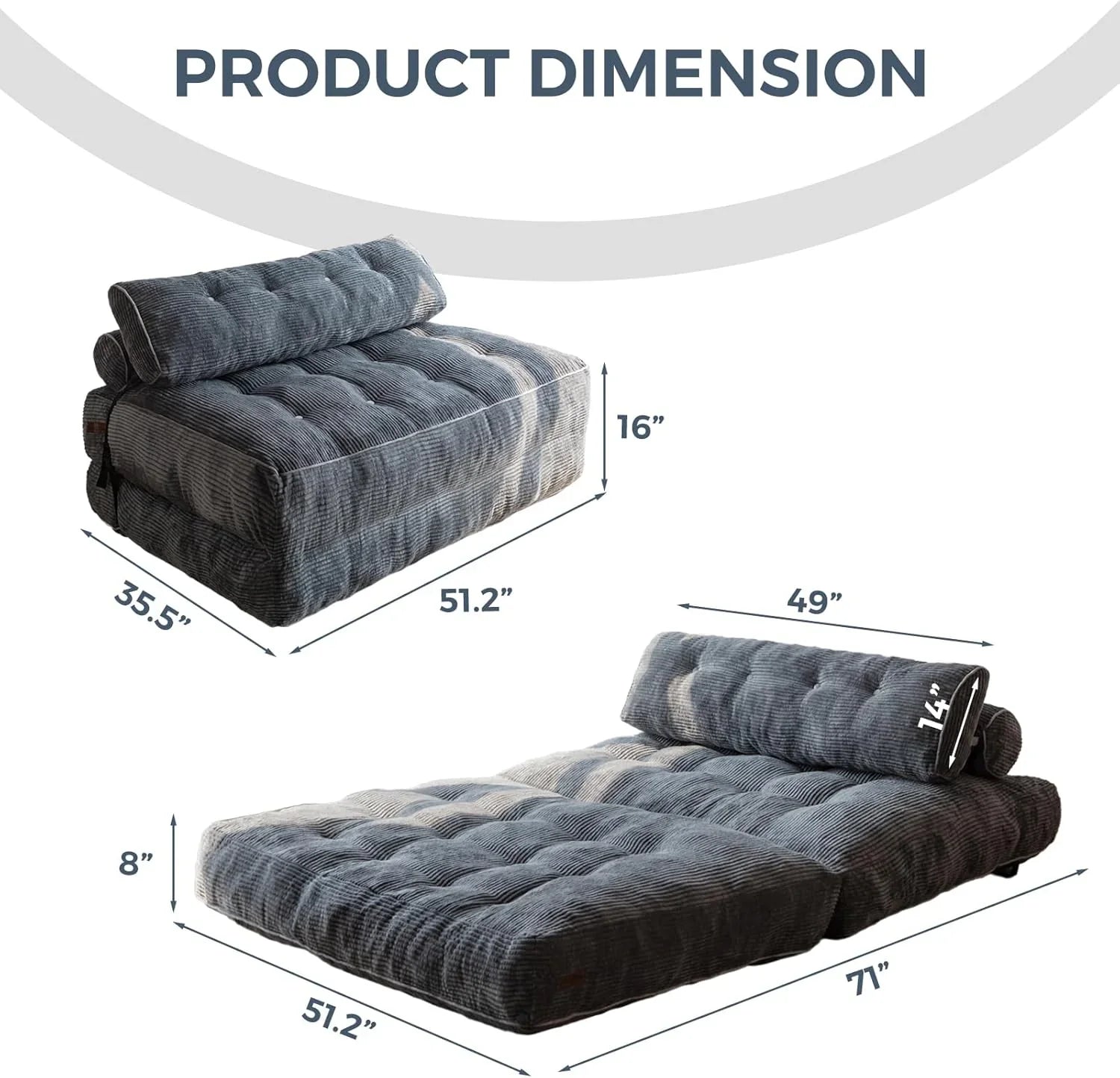 MAXYOYO Folding Sofa Bed Convertible Sleeper Chair with Pillow Foldable Mattress with Back Support