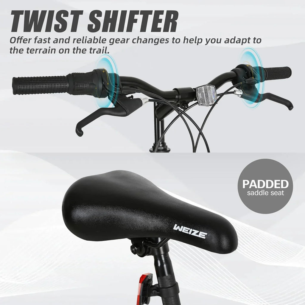 WEIZE Mountain Bike 26 27.5 inch Outdoor Hybrid Bikes 18-Speed High-Carbon Steel Full Suspension