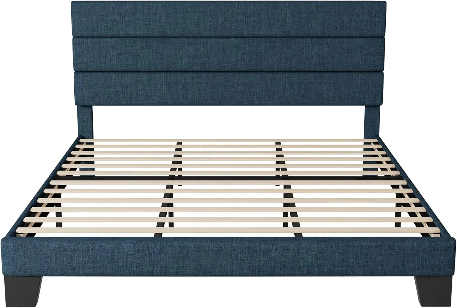 Allewie Queen Size Platform Bed Frame with Fabric Upholstered Headboard Wooden Slats Support