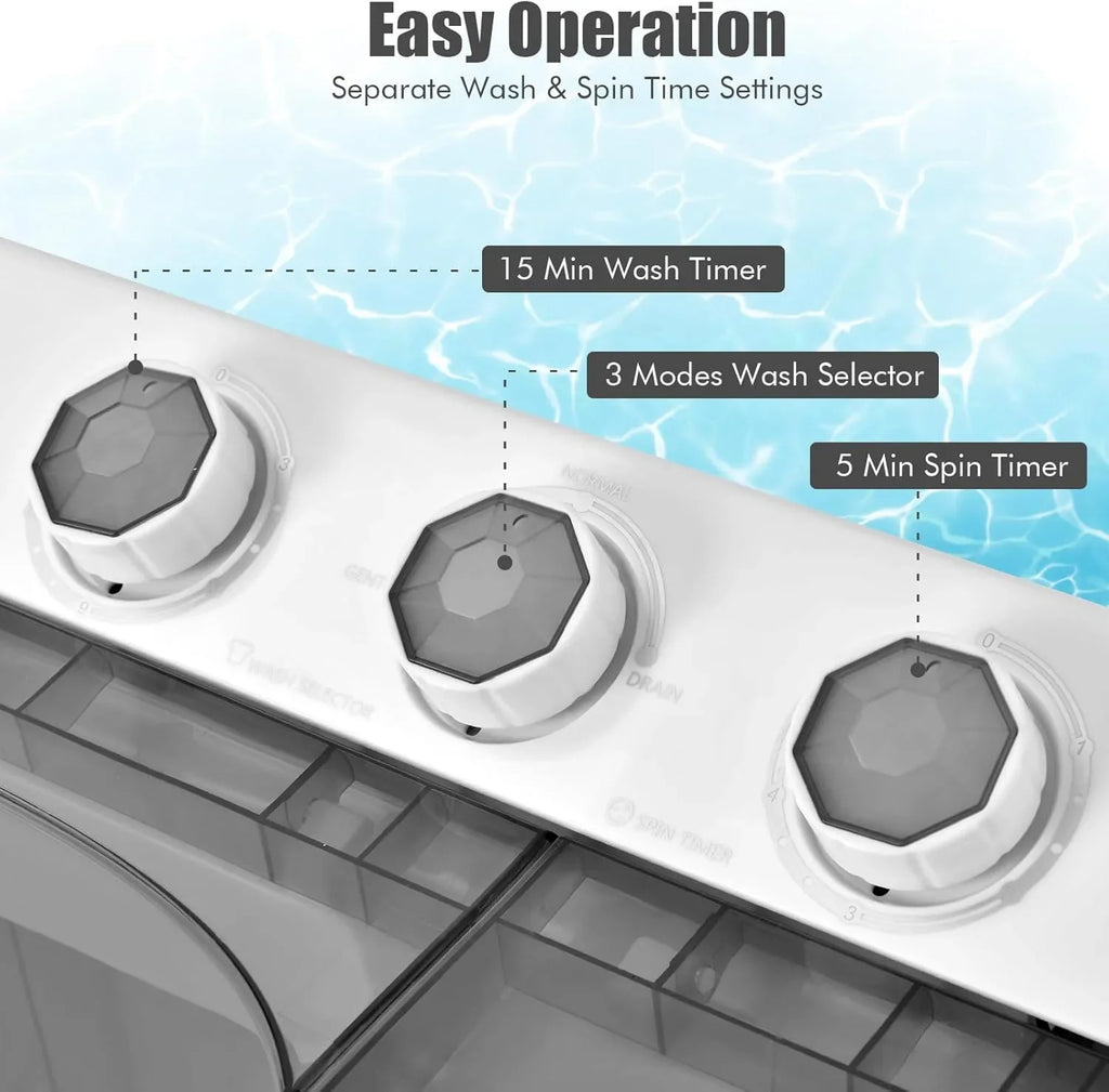COSTWAY Double Tub 26 lb Capacity Laundry 18 lb 8 lb Spin Combo Drain Pump Washing Machine