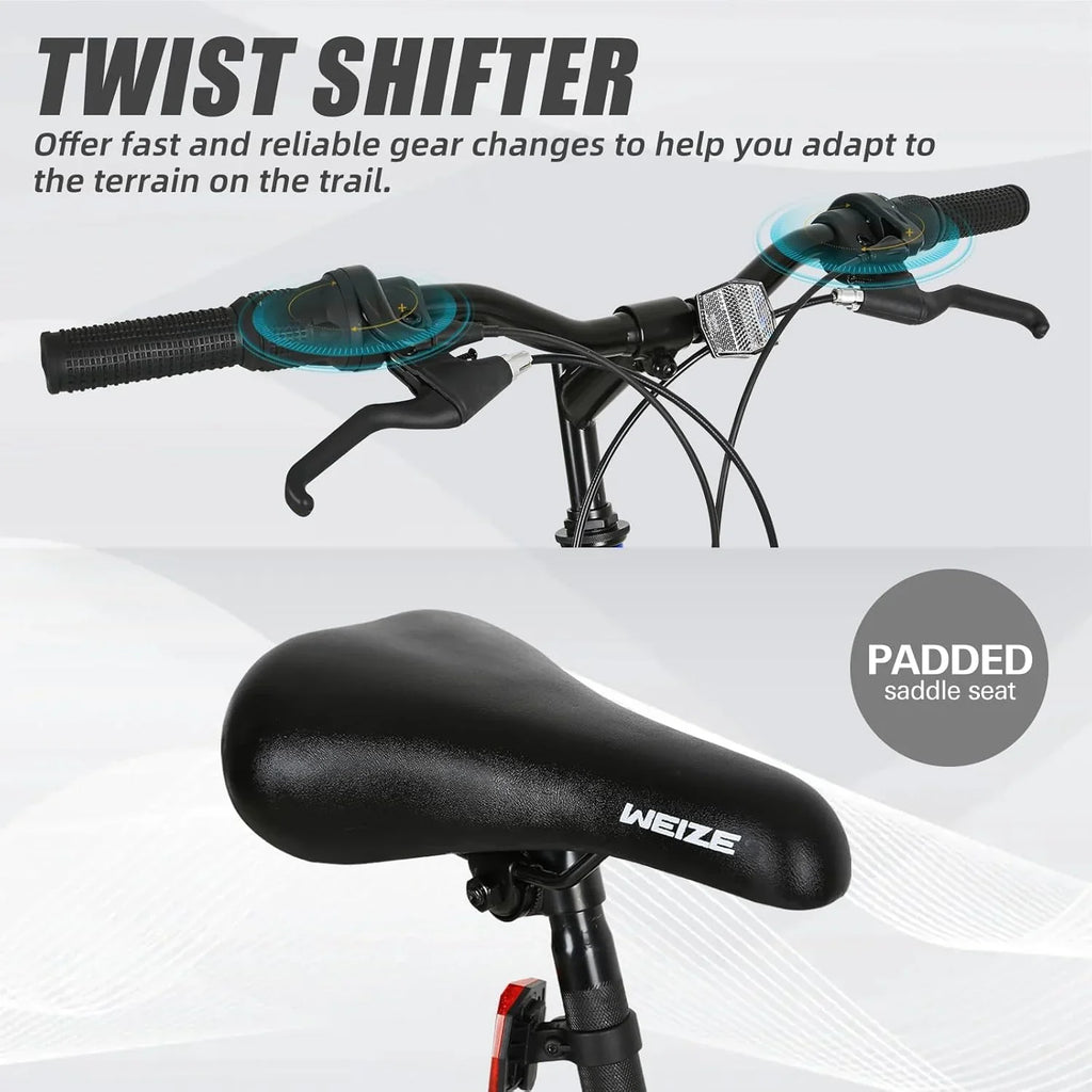 WEIZE Mountain Bike 26 27.5 inch Outdoor Hybrid Bikes 18-Speed High-Carbon Steel Full Suspension