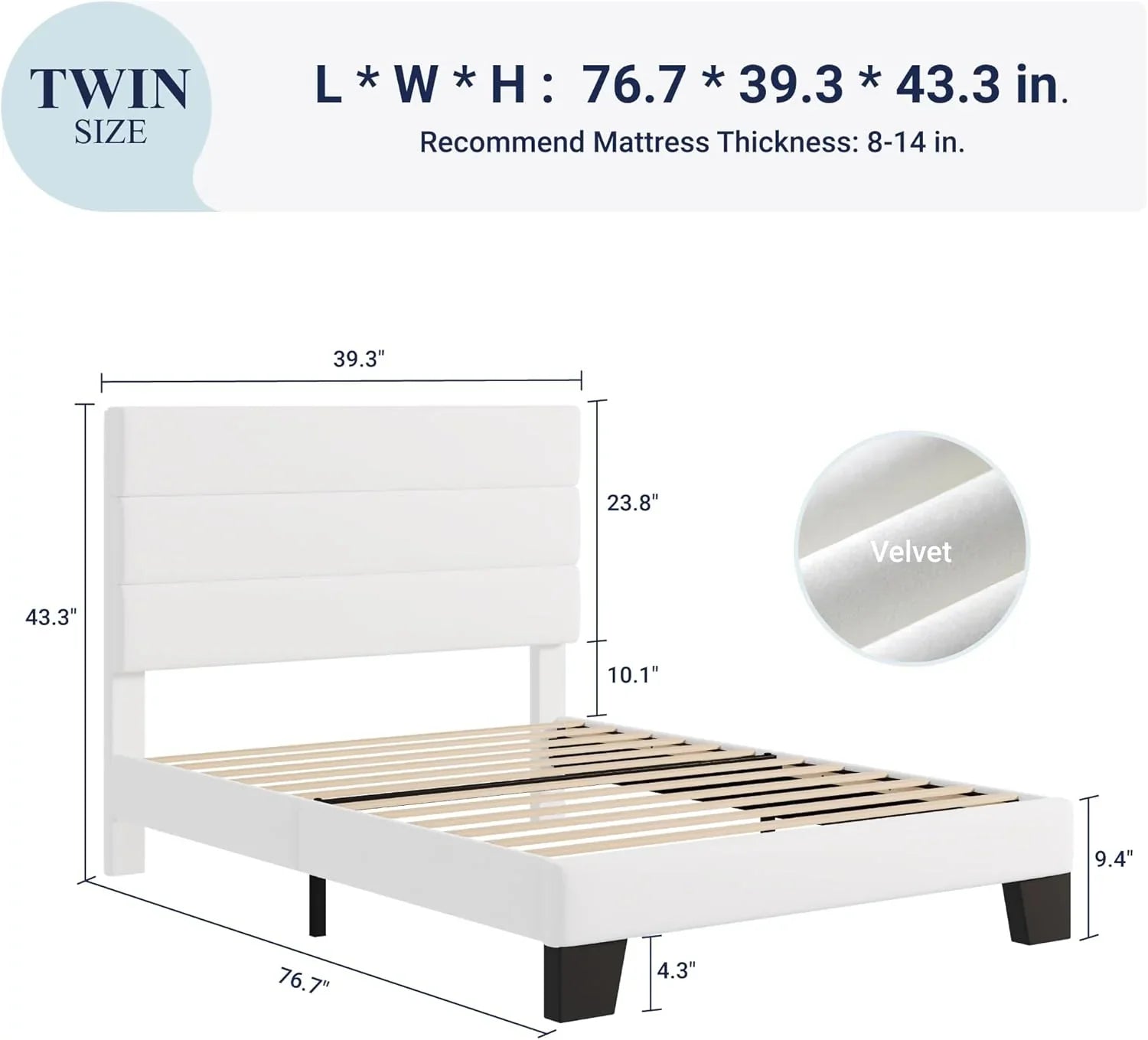 Allewie Queen Size Platform Bed Frame with Fabric Upholstered Headboard Wooden Slats Support