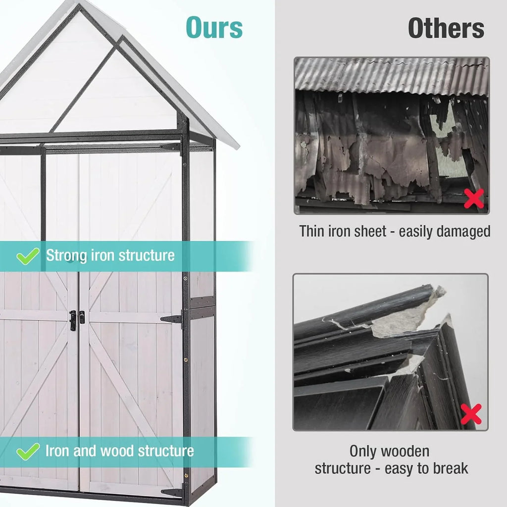 Sheds Outdoor Storage Garden Shed with Metal Frame Structure Adjustable Shelves Capacity Storage