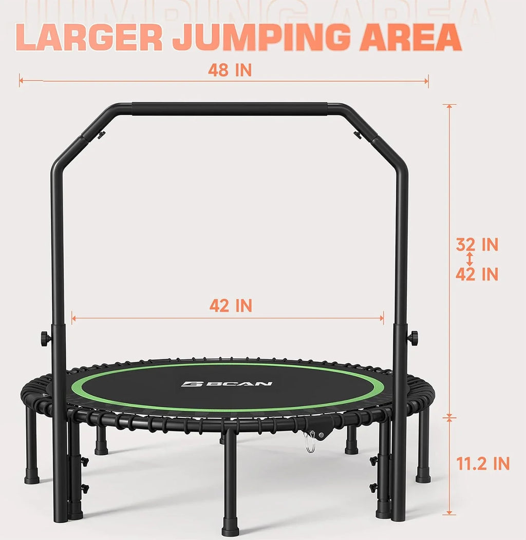 BCAN 450/550 LBS Foldable Mini Trampoline Fitness Trampoline Bungees Adjustable Foam Handle